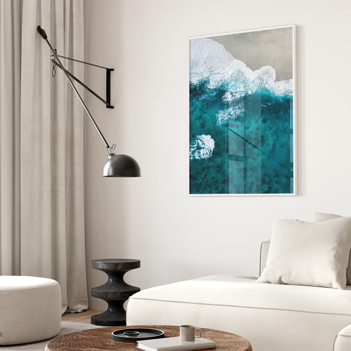 アートポスター 海の波 トリプティック ティールホワイト モダンアート 3枚セット