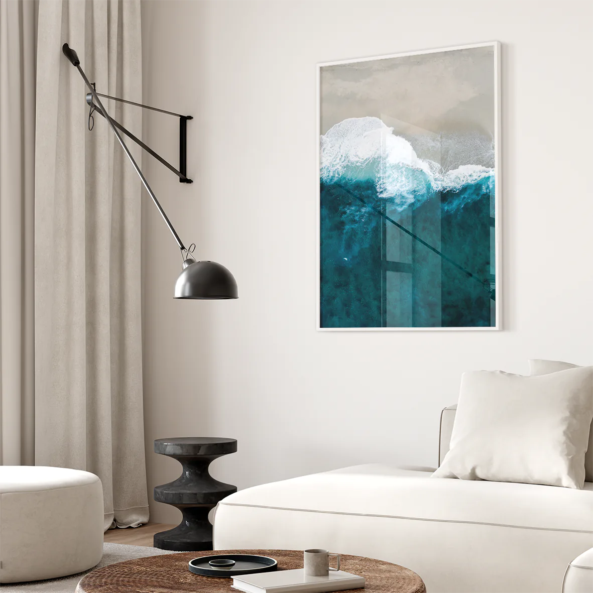 アートポスター 海の波 トリプティック ティールホワイト モダンアート 3枚セット