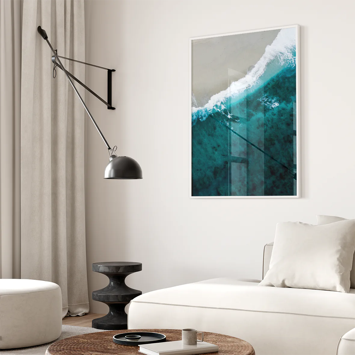 アートポスター 海の波 トリプティック ティールホワイト モダンアート 3枚セット