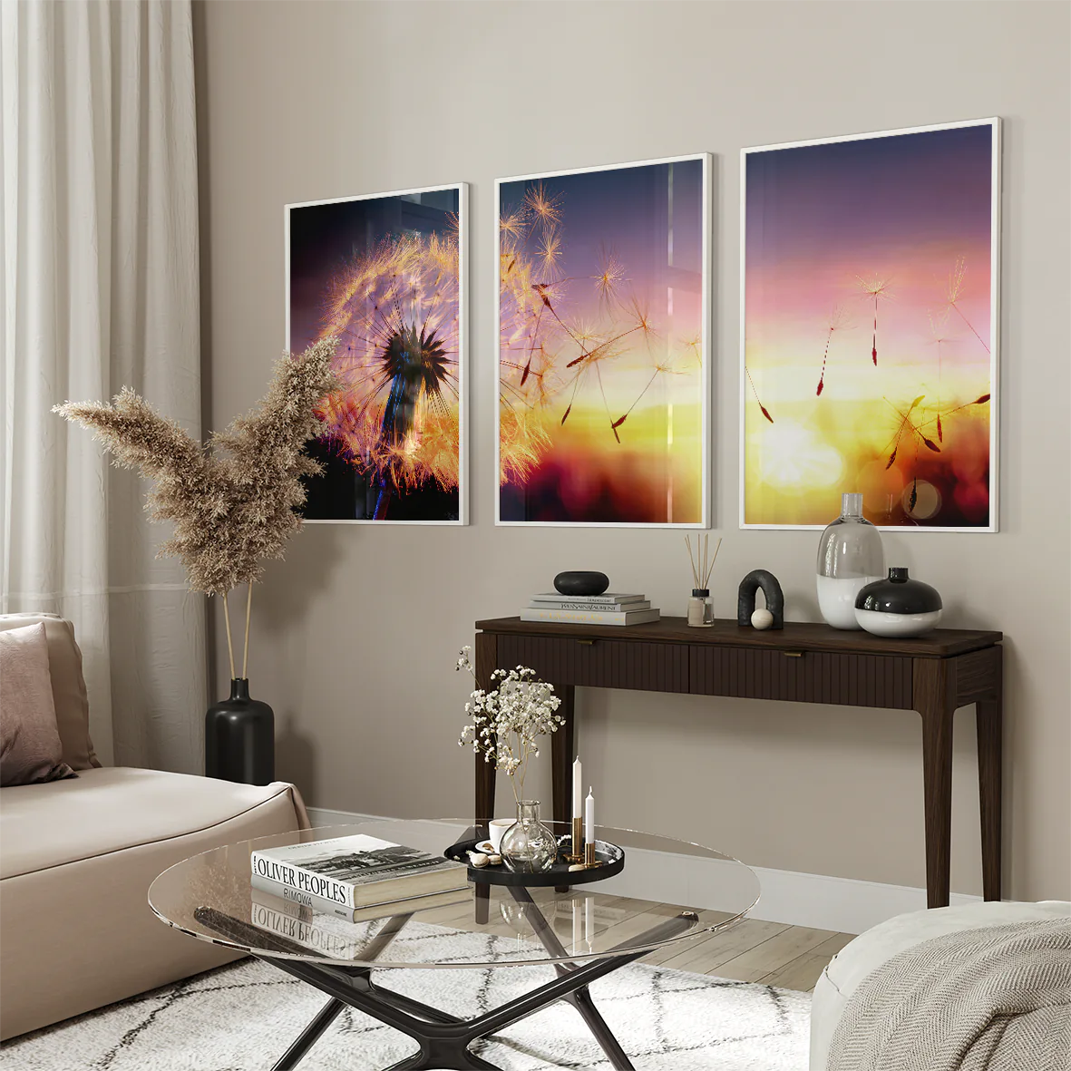 アートポスター たんぽぽ 夕焼け 北欧デザイン モダンインテリア 3枚セット