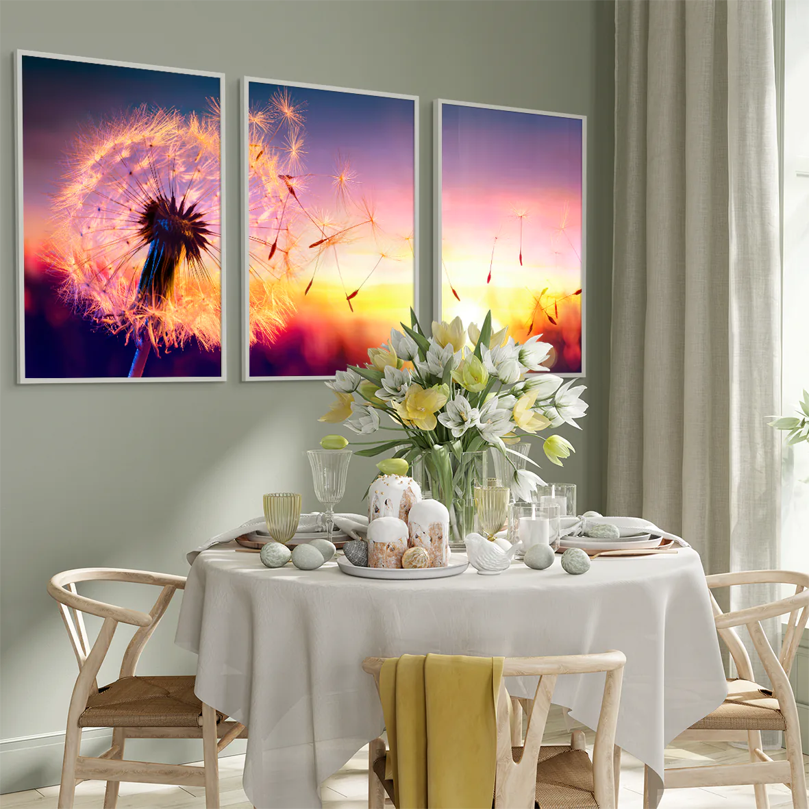 アートポスター たんぽぽ 夕焼け 北欧デザイン モダンインテリア 3枚セット