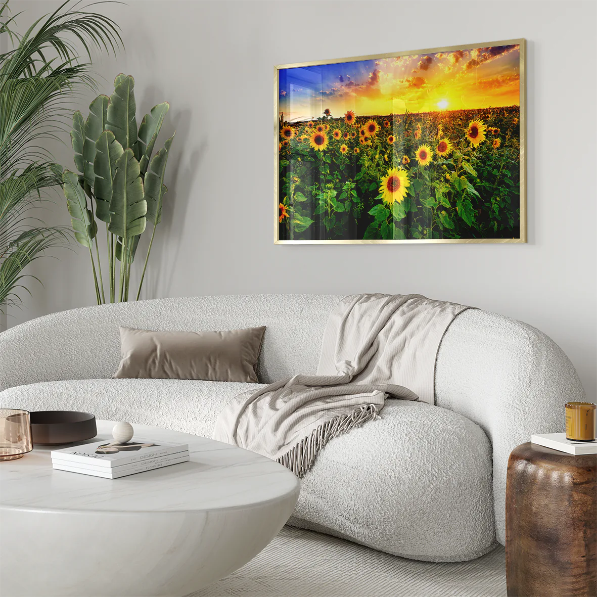 Wall art of sunflowers basking in the warm sunrise