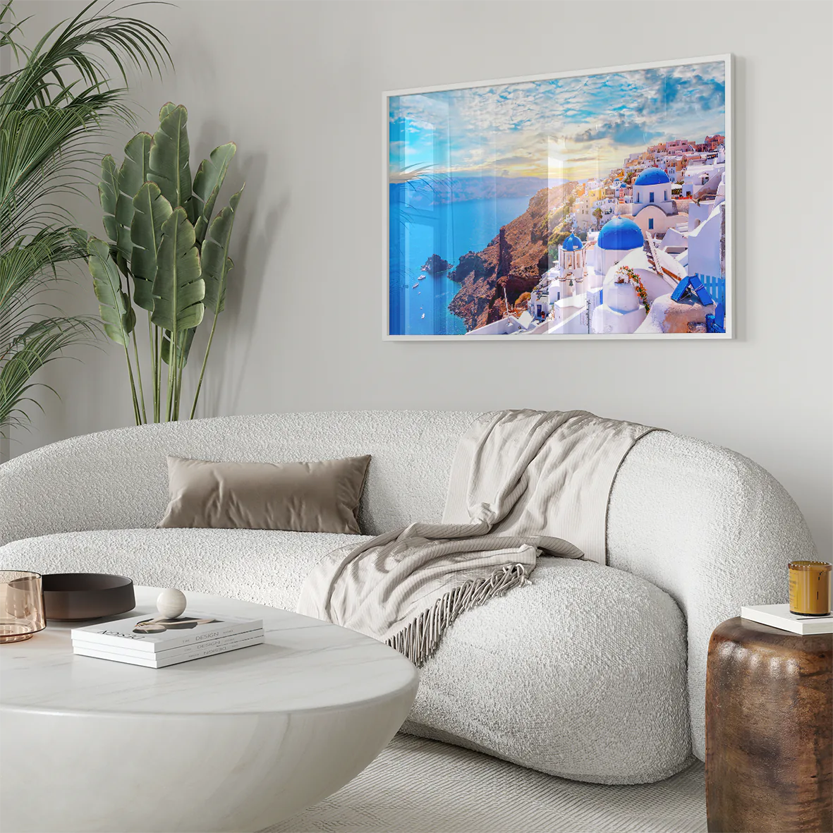 アートポスター サントリーニ島 ブルードーム 夕日 地中海風景 インテリアポスター