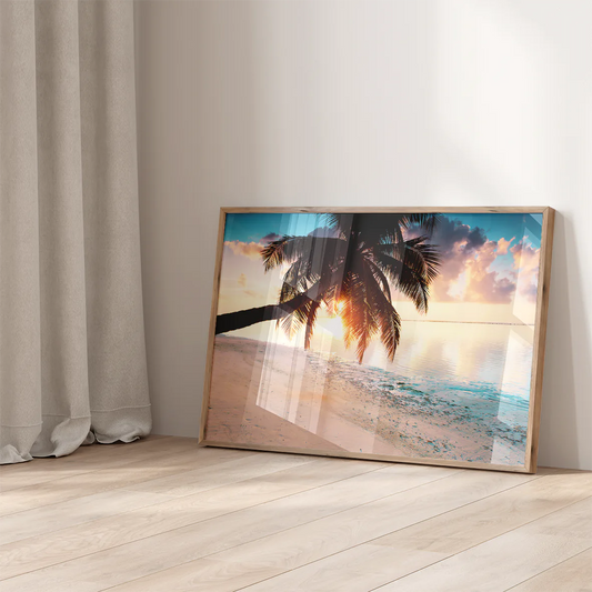 アートポスター 海 夕日 ヤシの木 ハワイアン風景 トロピカルインテリア