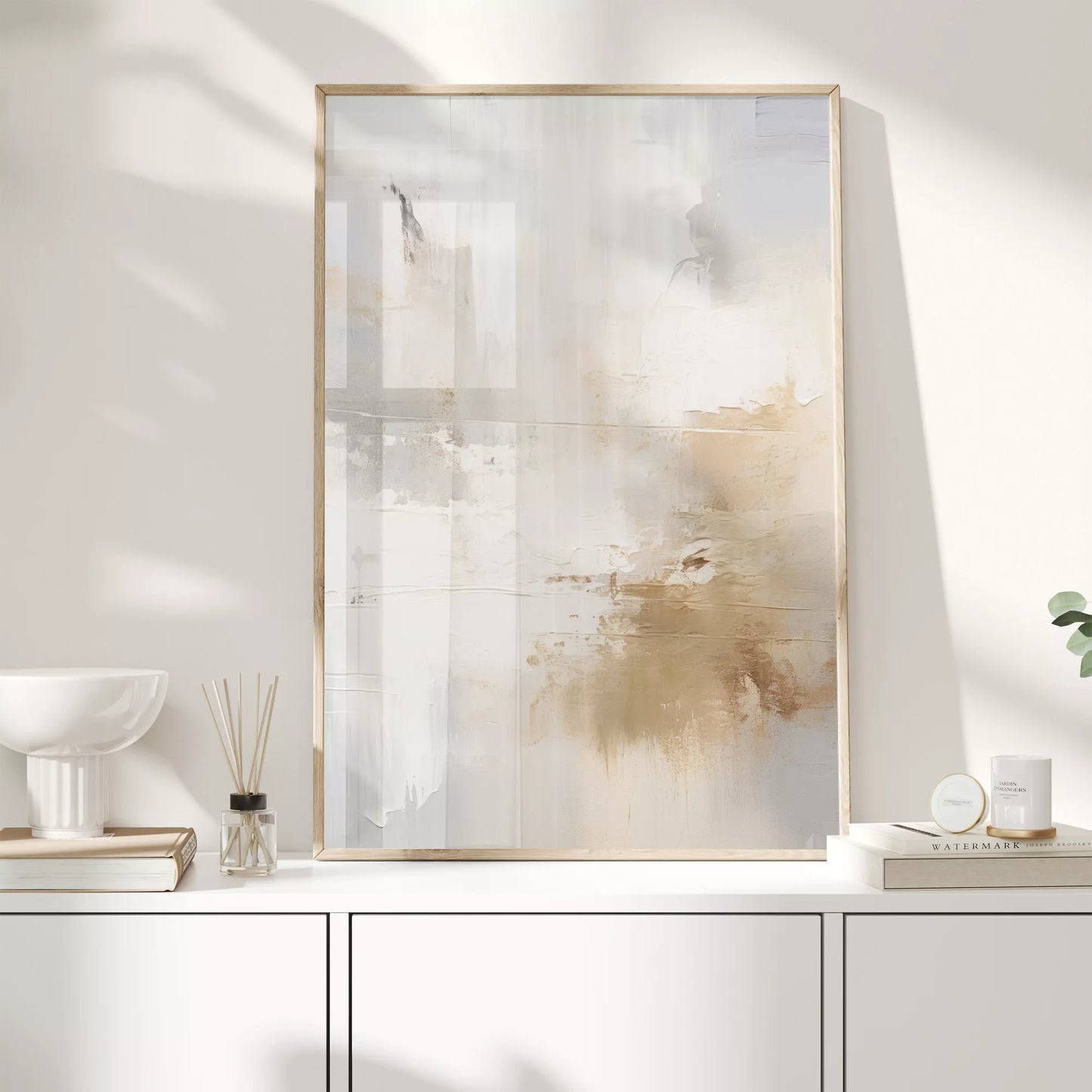 ホワイトとベージュの抽象的なモダンアートポスター