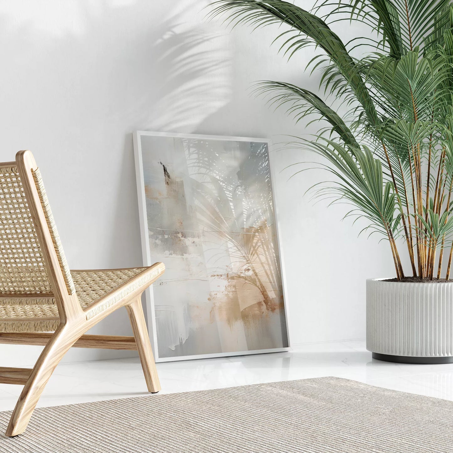 ホワイトとベージュの抽象的なモダンアートポスター