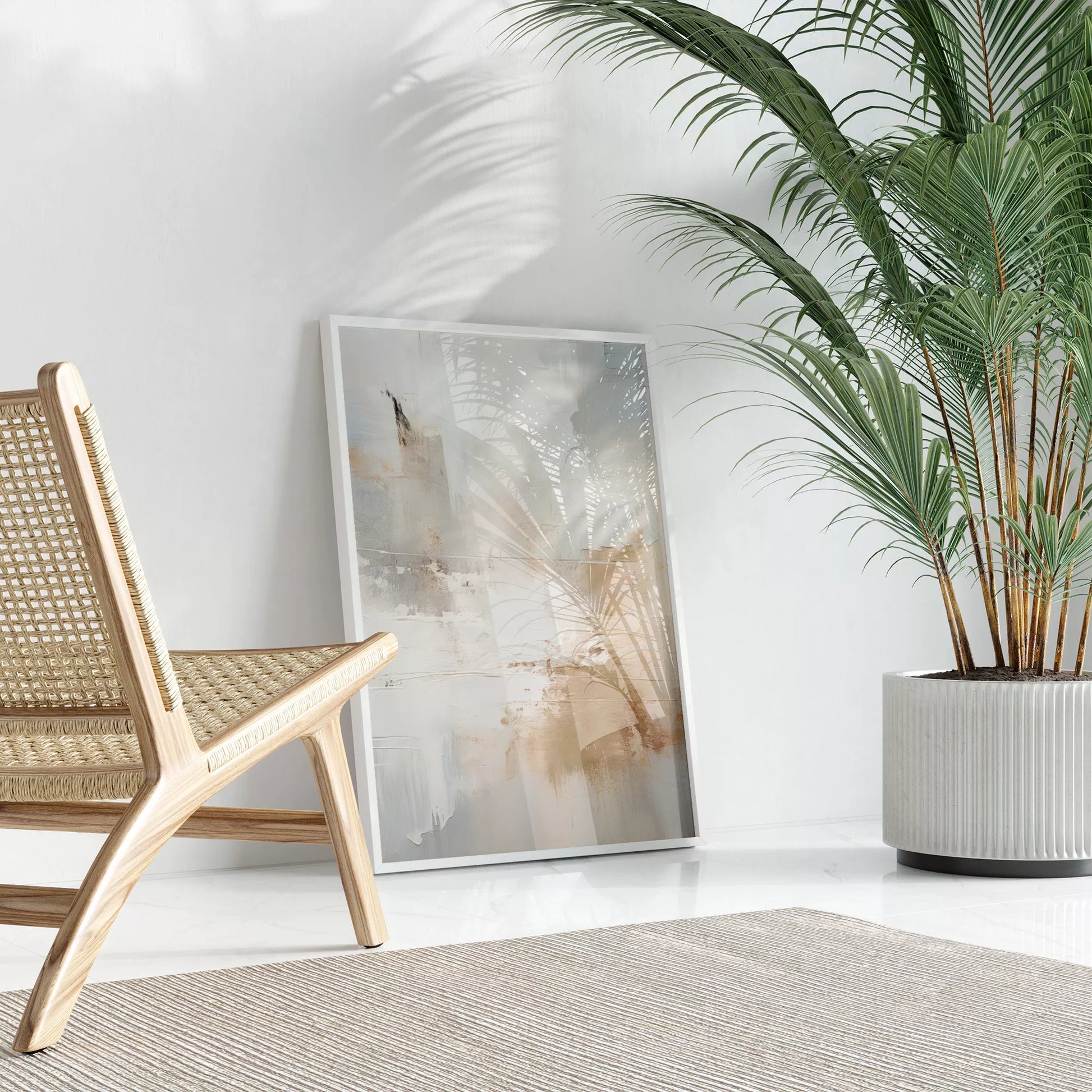 ホワイトとベージュの抽象的なモダンアートポスター