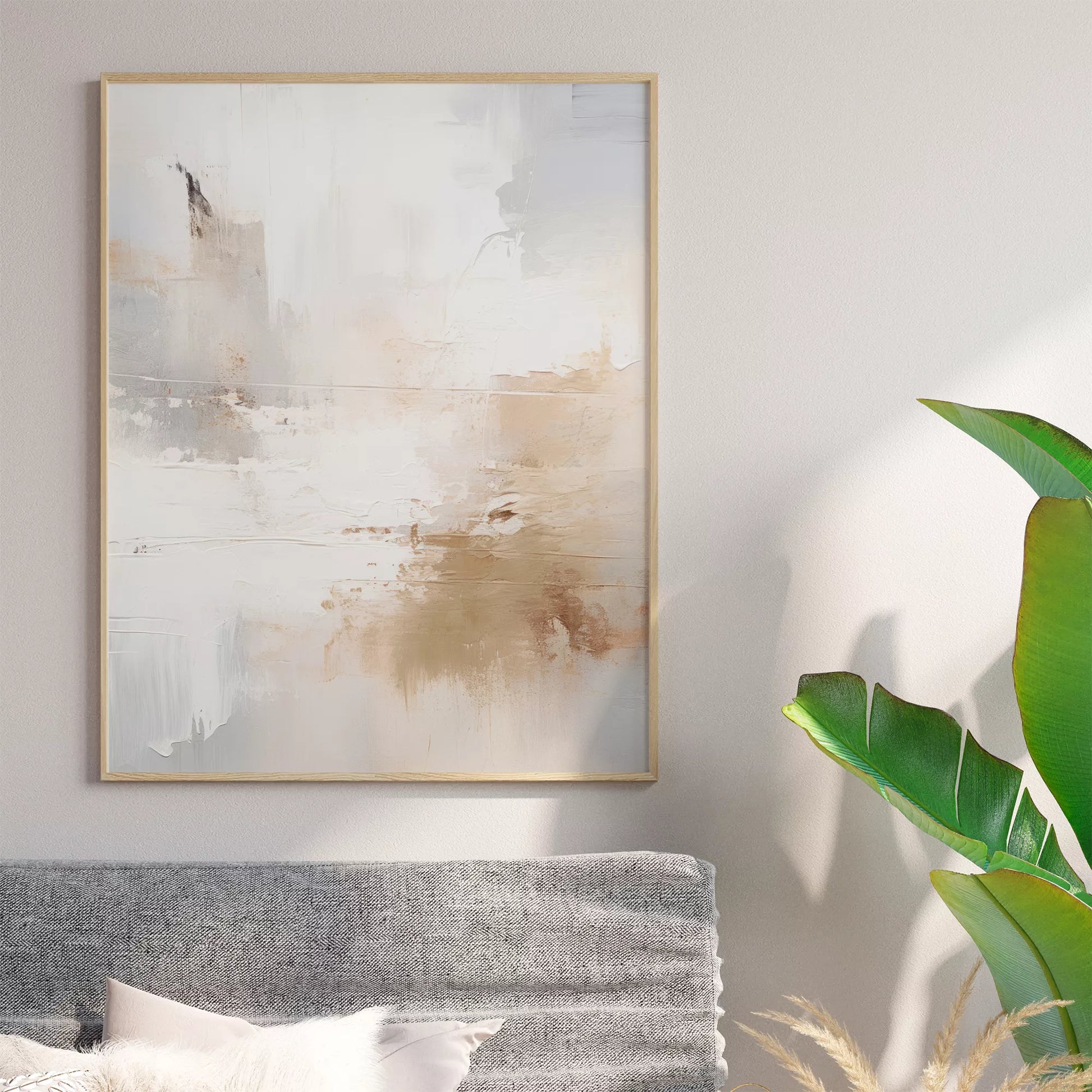 ホワイトとベージュの抽象的なモダンアートポスター