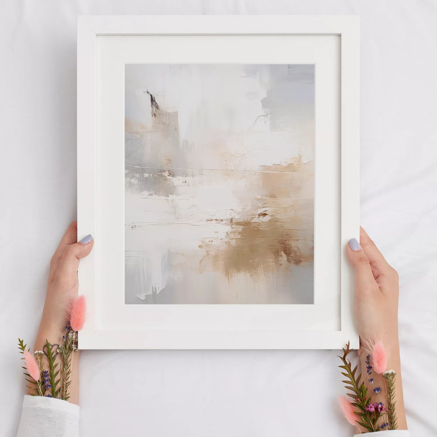 ホワイトとベージュの抽象的なモダンアートポスター