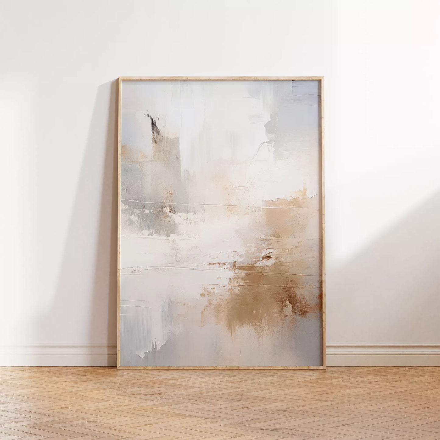 ホワイトとベージュの抽象的なモダンアートポスター