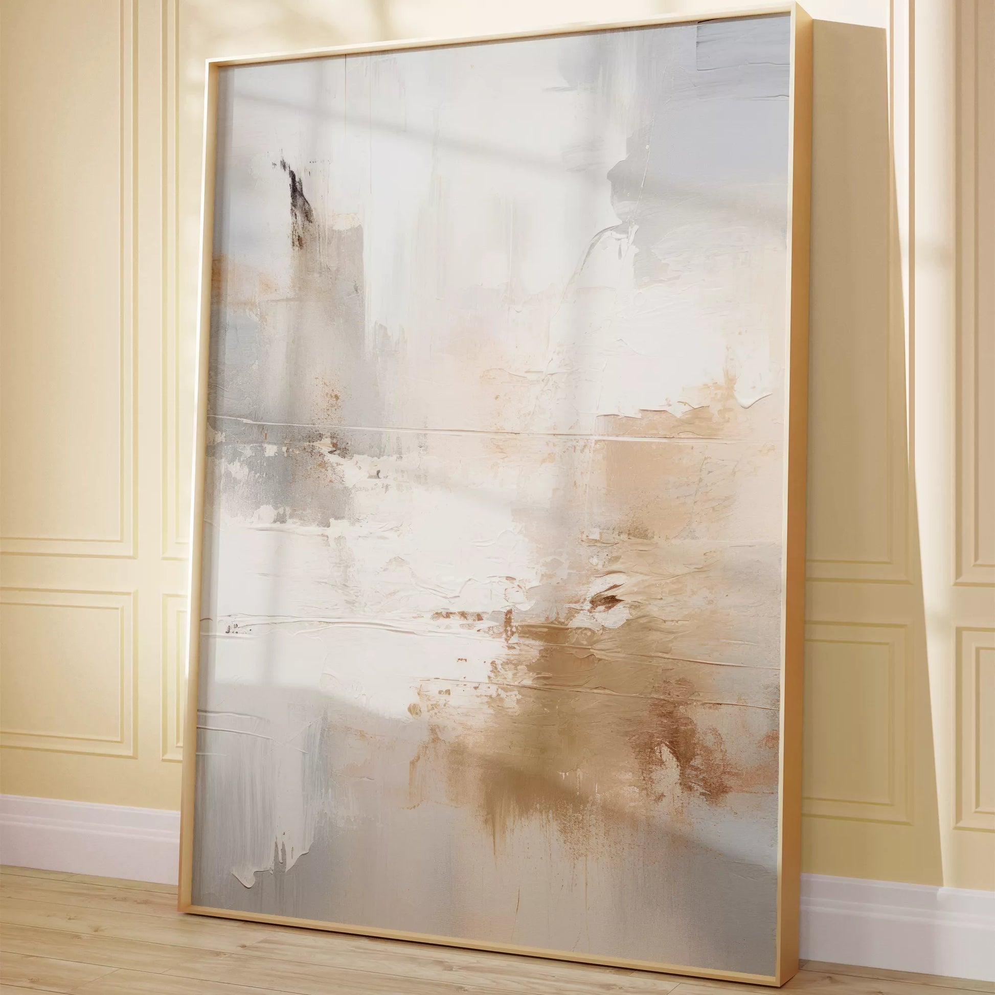 ホワイトとベージュの抽象的なモダンアートポスター