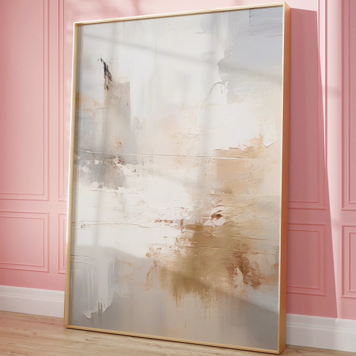 ホワイトとベージュの抽象的なモダンアートポスター