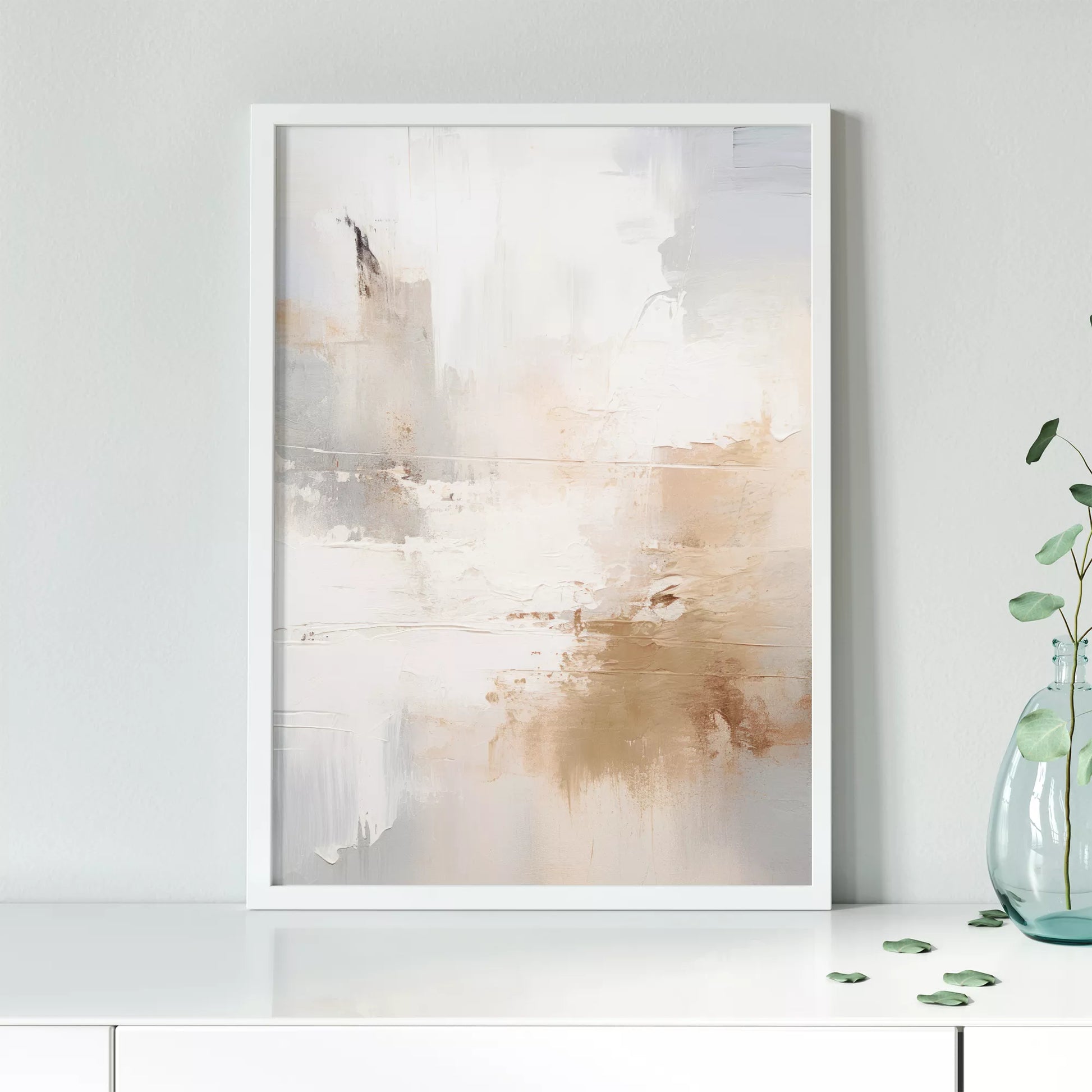 ホワイトとベージュの抽象的なモダンアートポスター