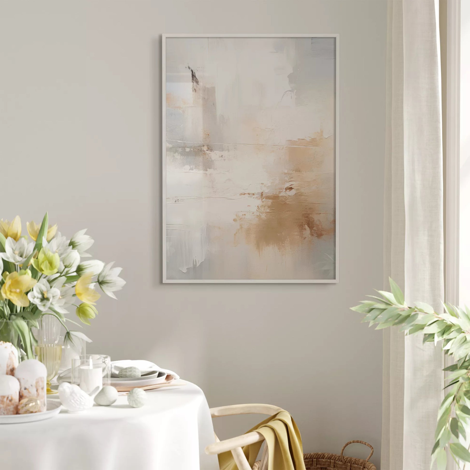 ホワイトとベージュの抽象的なモダンアートポスター