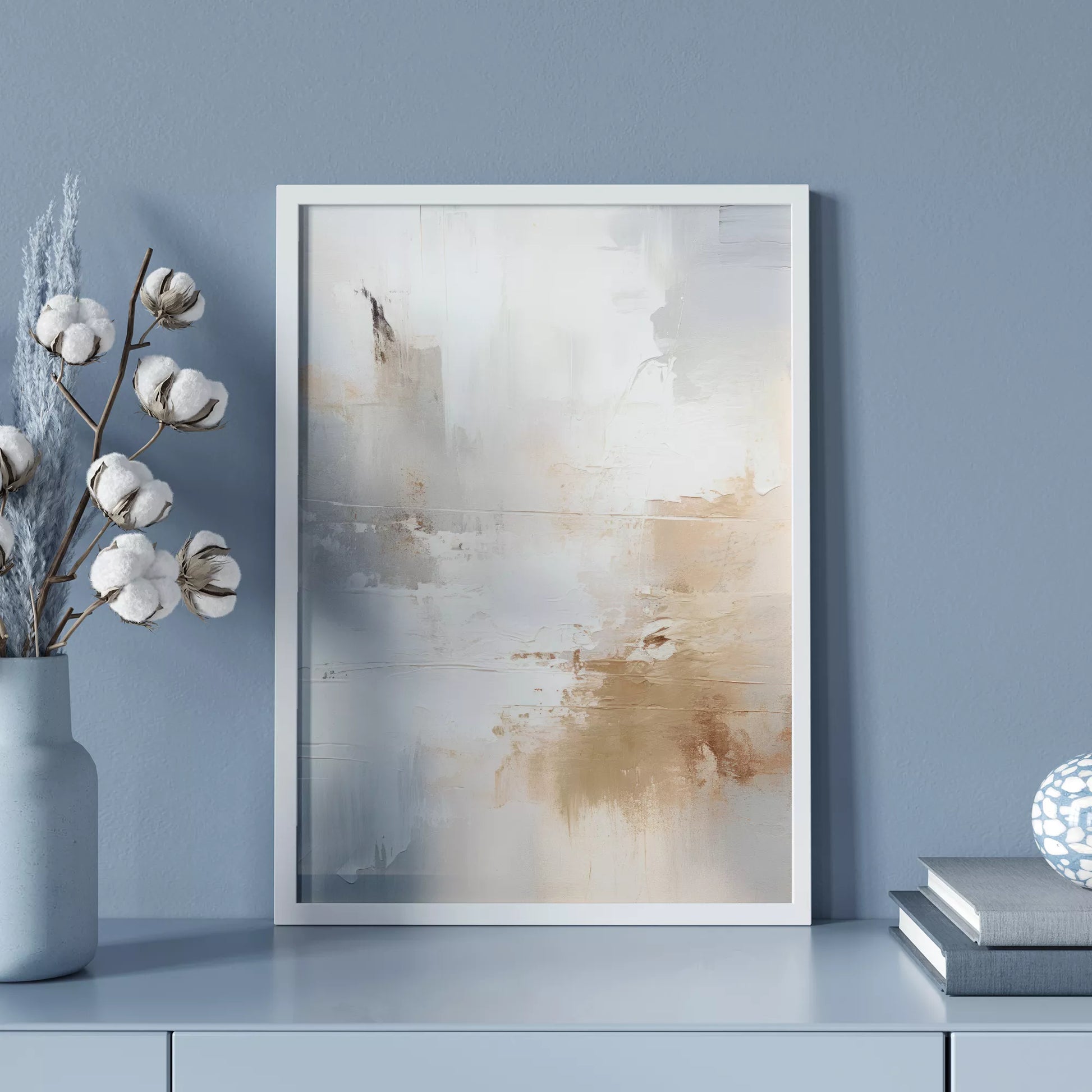 ホワイトとベージュの抽象的なモダンアートポスター