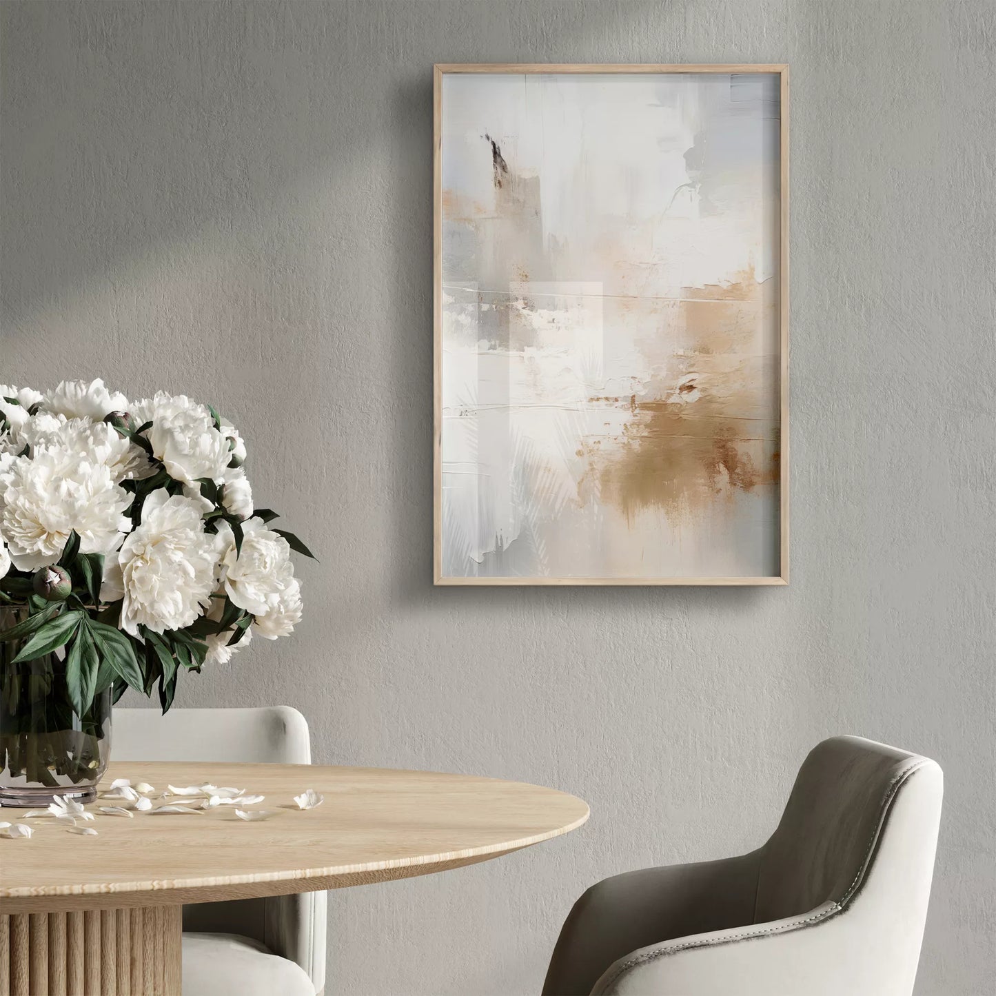 ホワイトとベージュの抽象的なモダンアートポスター