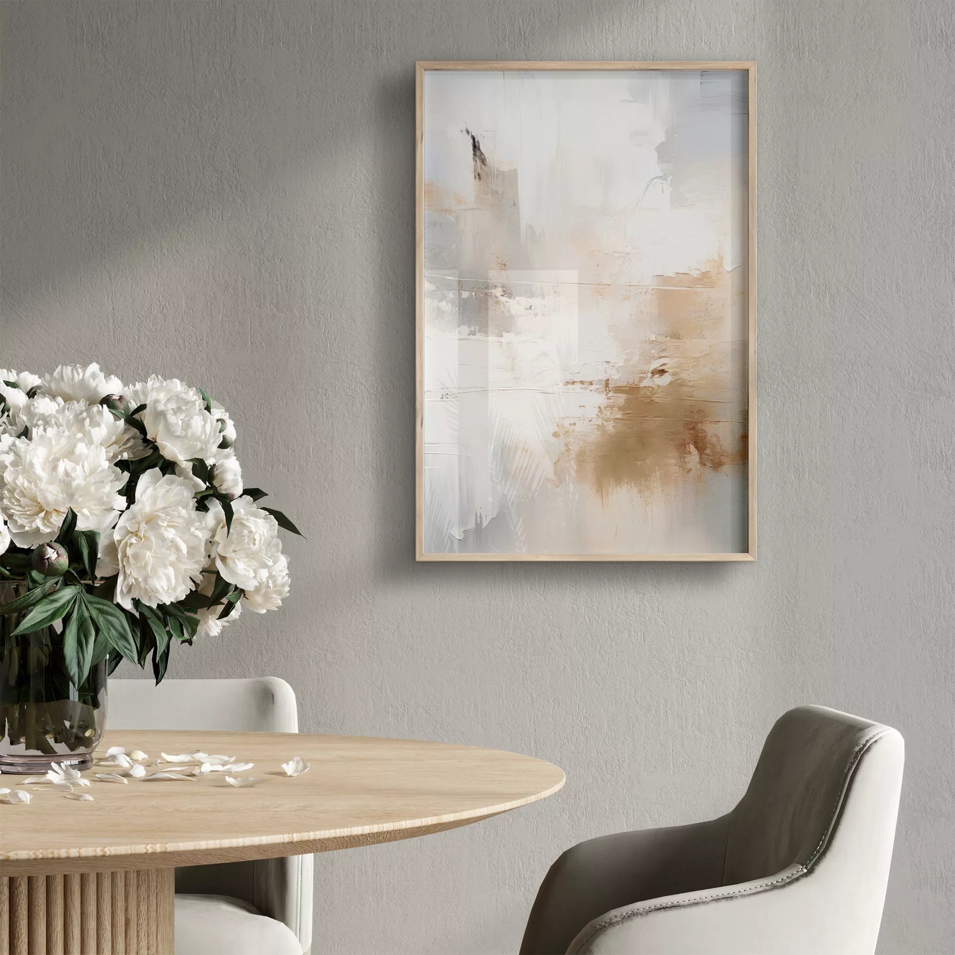 ホワイトとベージュの抽象的なモダンアートポスター