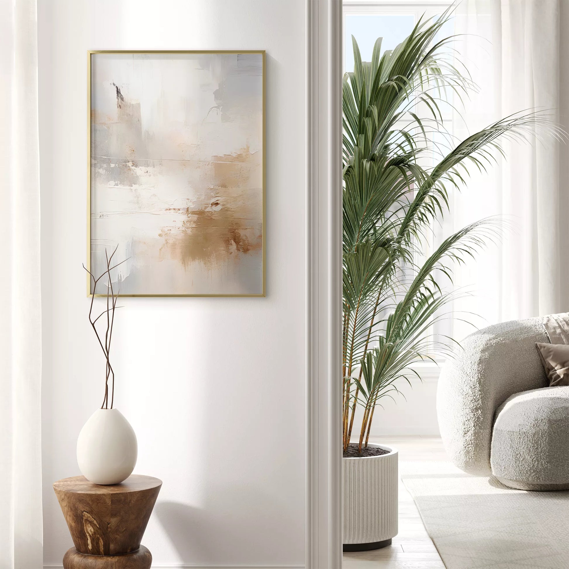 ホワイトとベージュの抽象的なモダンアートポスター