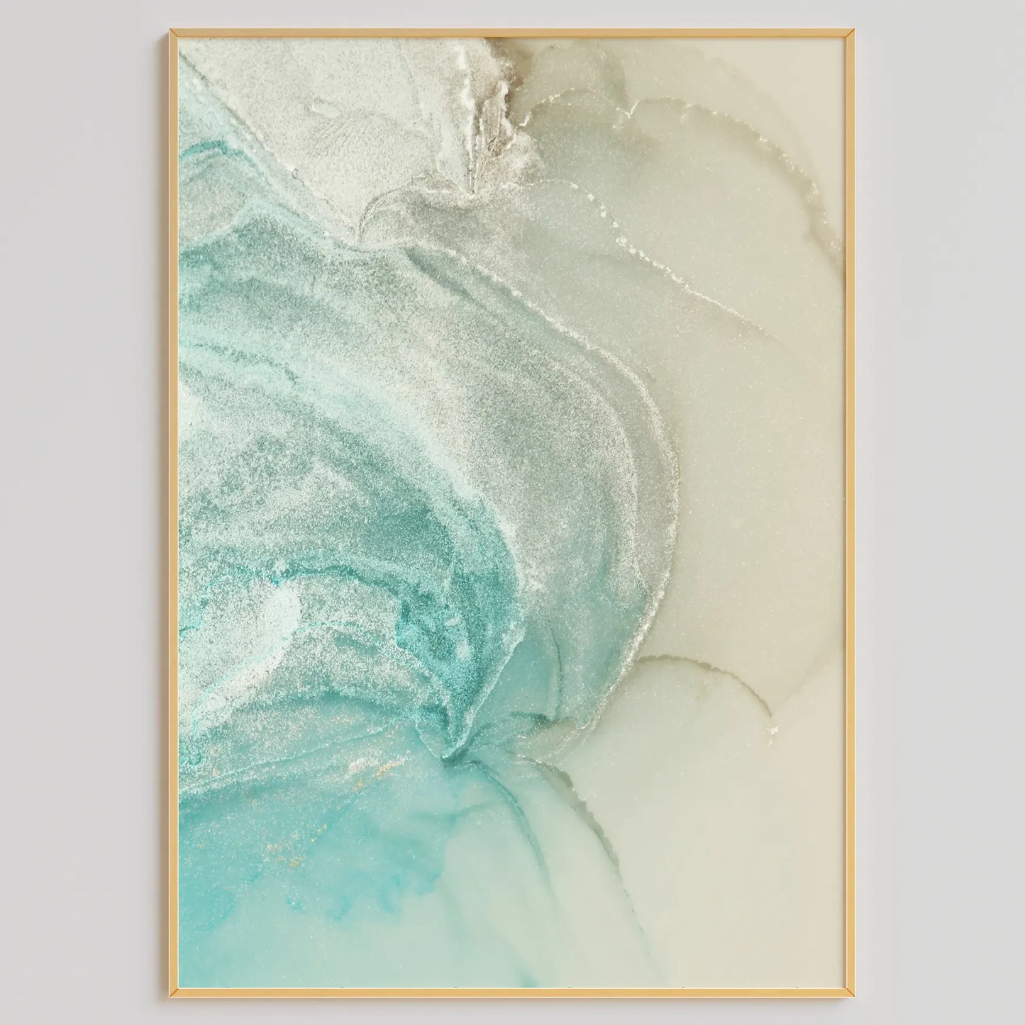 鮮やかなブルーとホワイトの抽象画が特徴のモダンな3枚セットのアートポスター、壁掛け用に最適