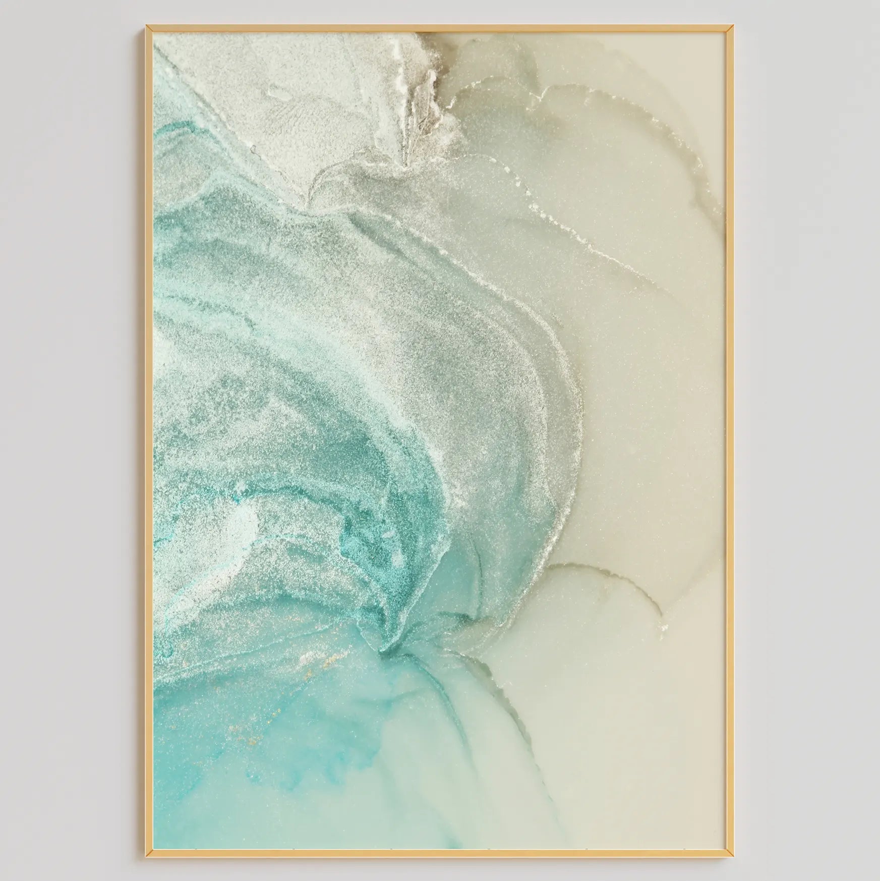 鮮やかなブルーとホワイトの抽象画が特徴のモダンな3枚セットのアートポスター、壁掛け用に最適