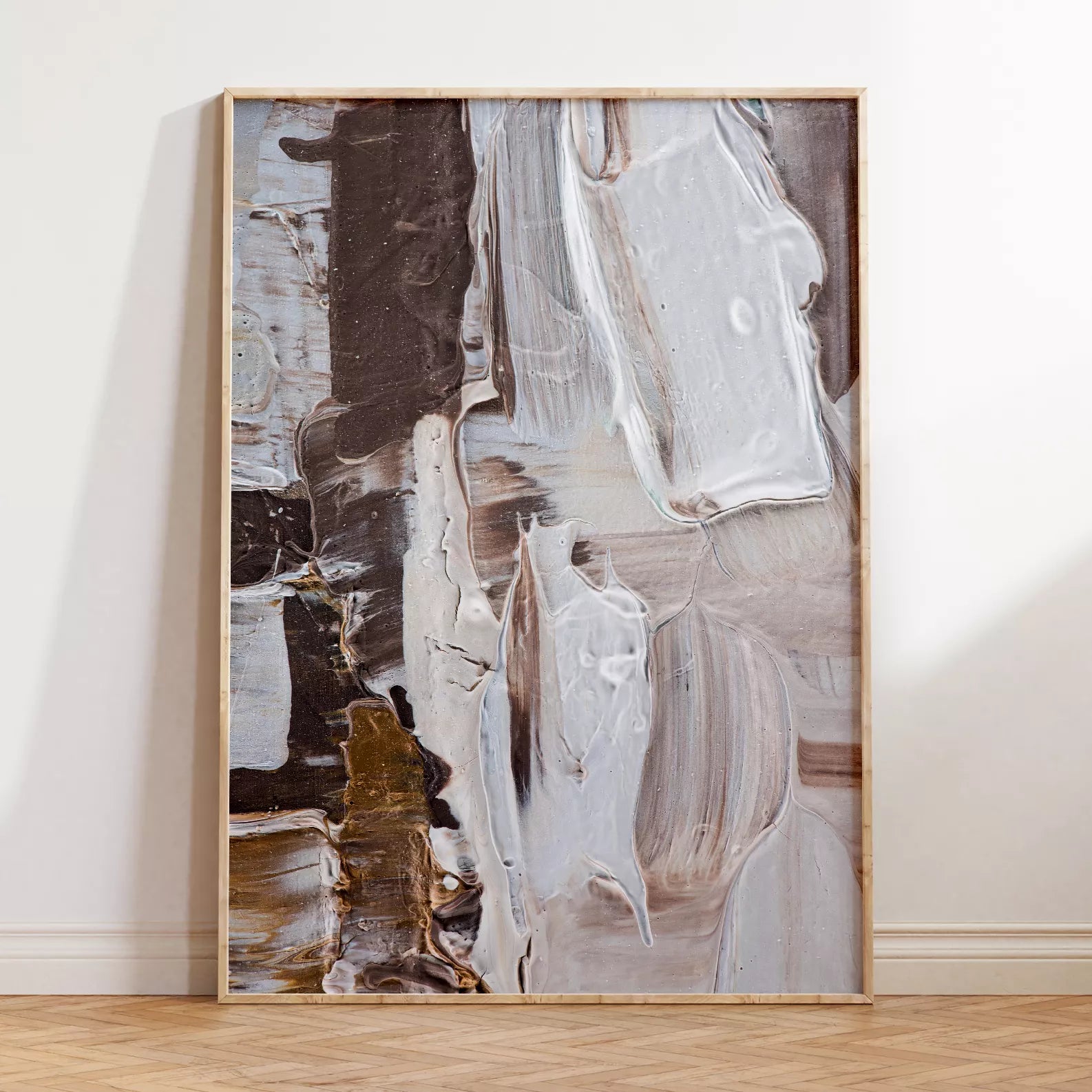 抽象画ブラウンとホワイトの現代アートポスター