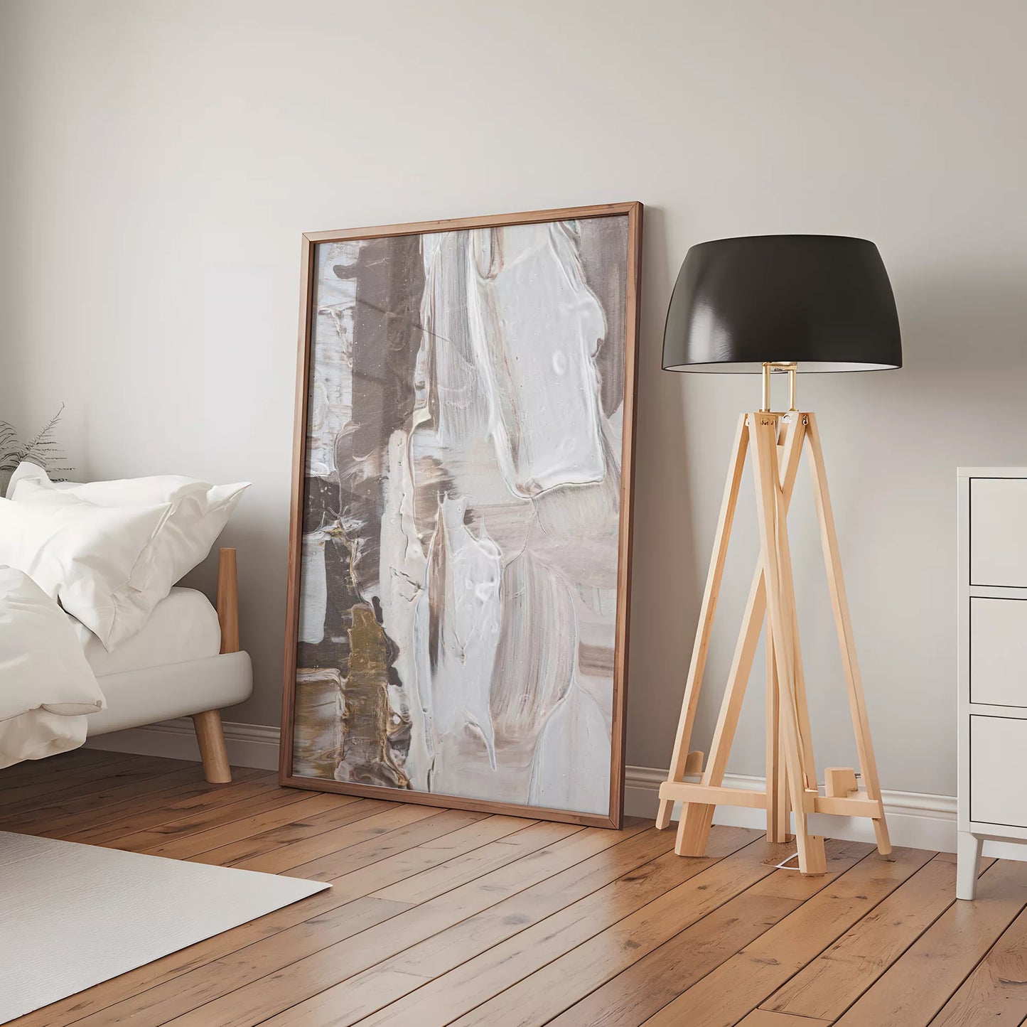 抽象画ブラウンとホワイトの現代アートポスター