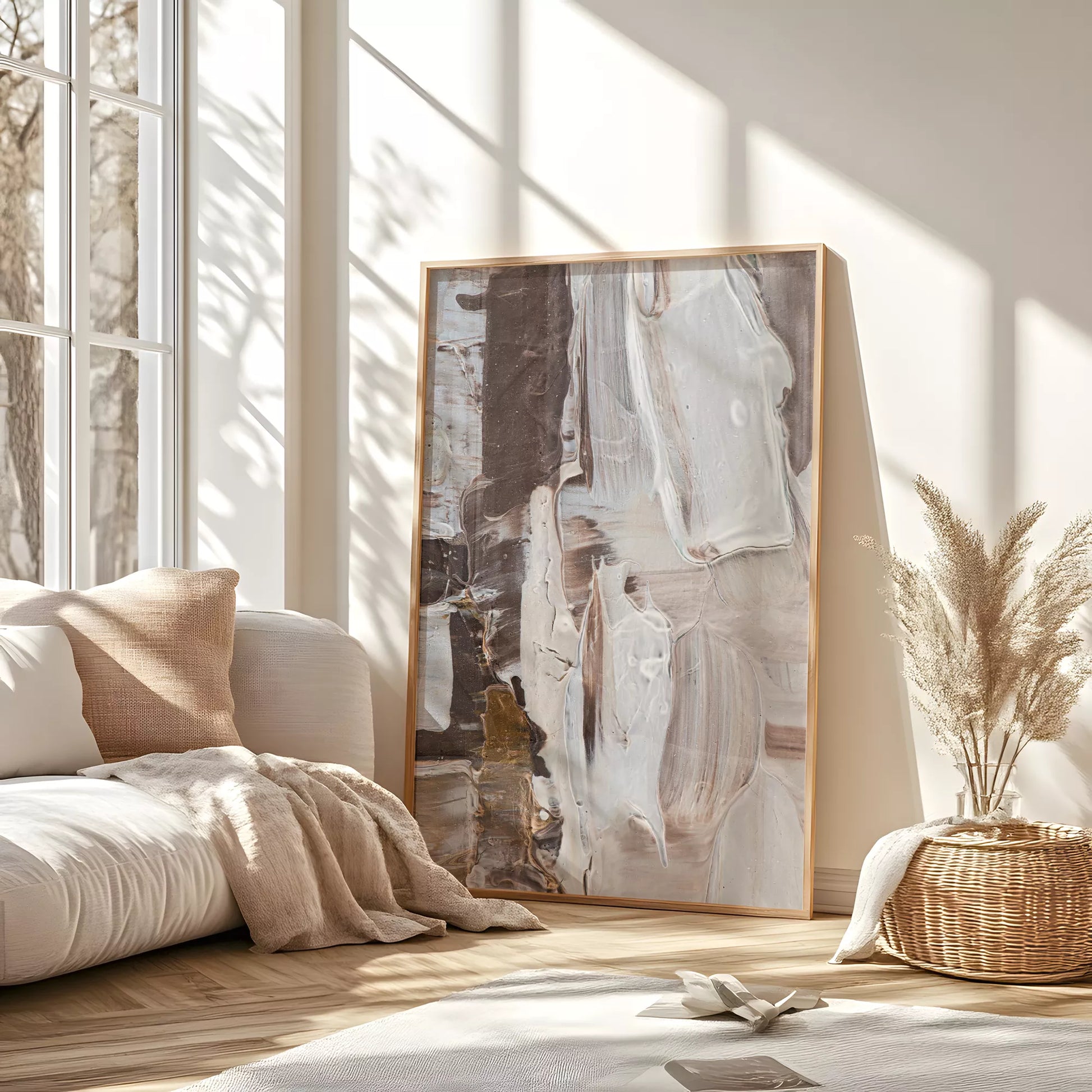 抽象画ブラウンとホワイトの現代アートポスター