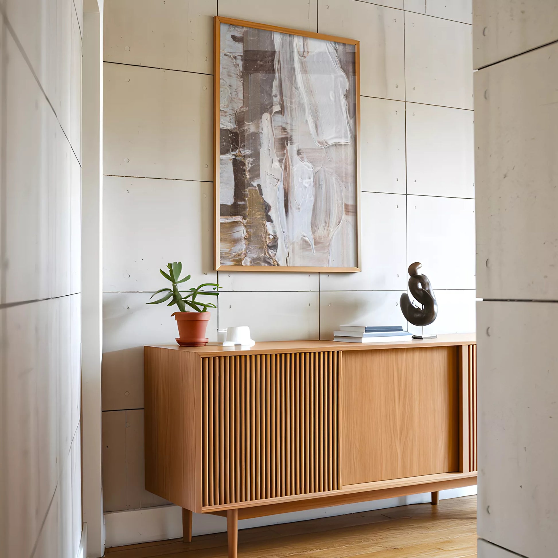 抽象画ブラウンとホワイトの現代アートポスター