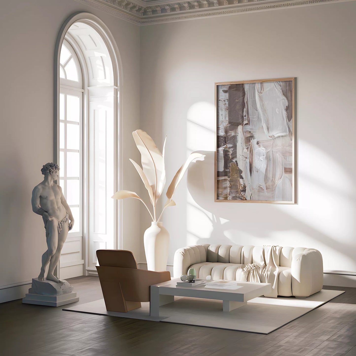 抽象画ブラウンとホワイトの現代アートポスター