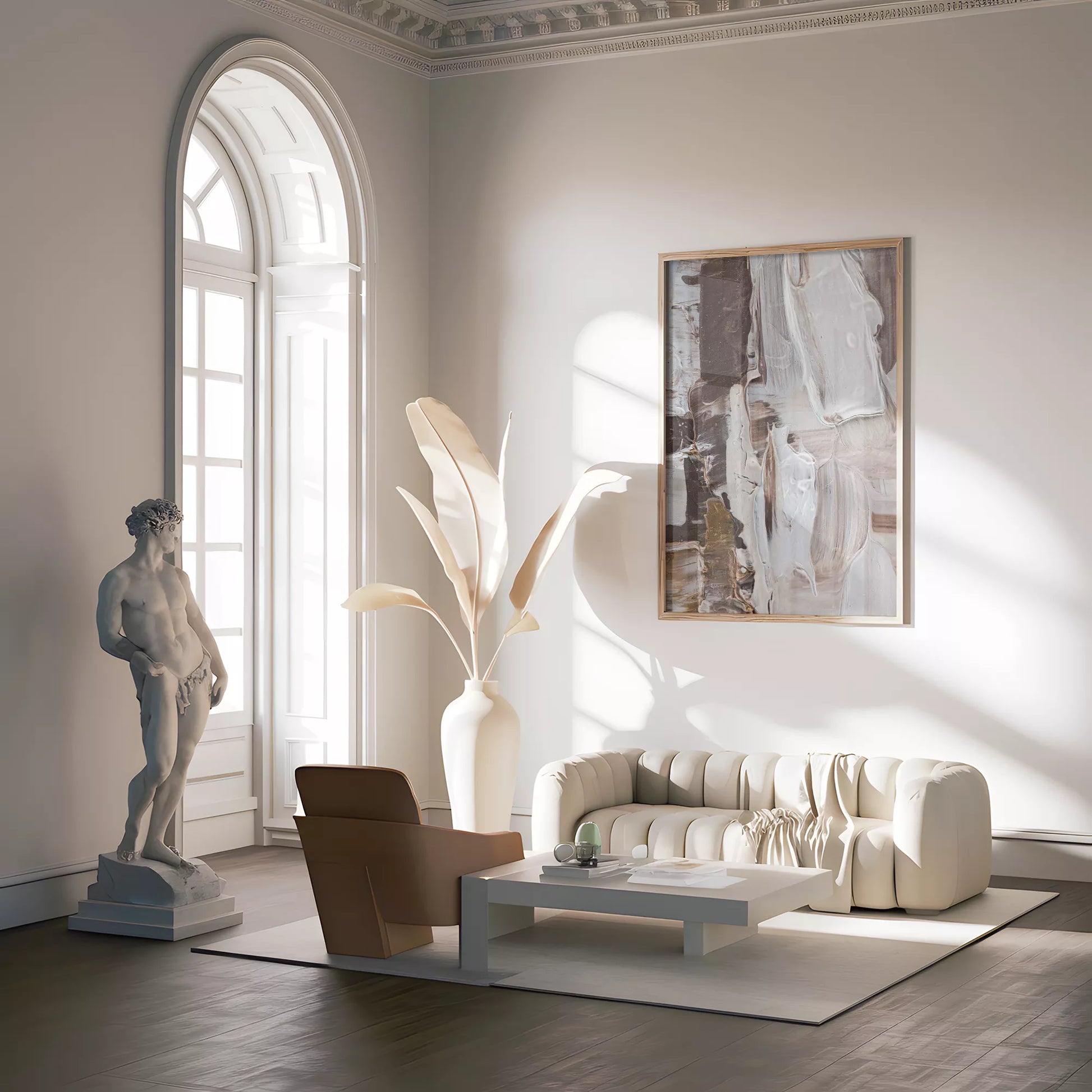 抽象画ブラウンとホワイトの現代アートポスター