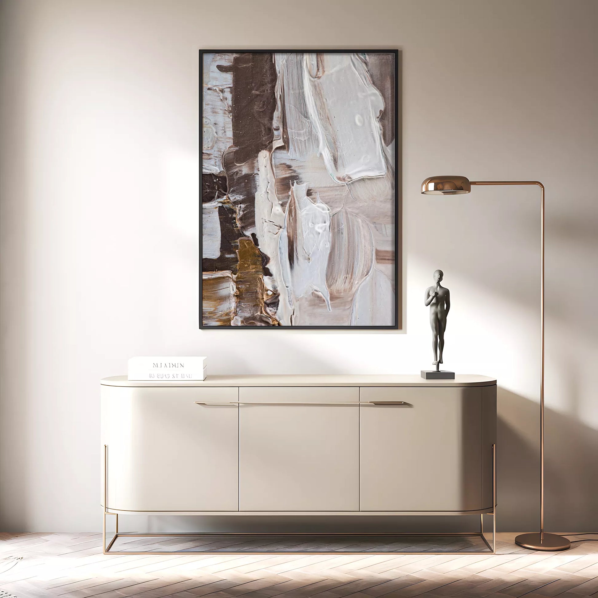 抽象画ブラウンとホワイトの現代アートポスター