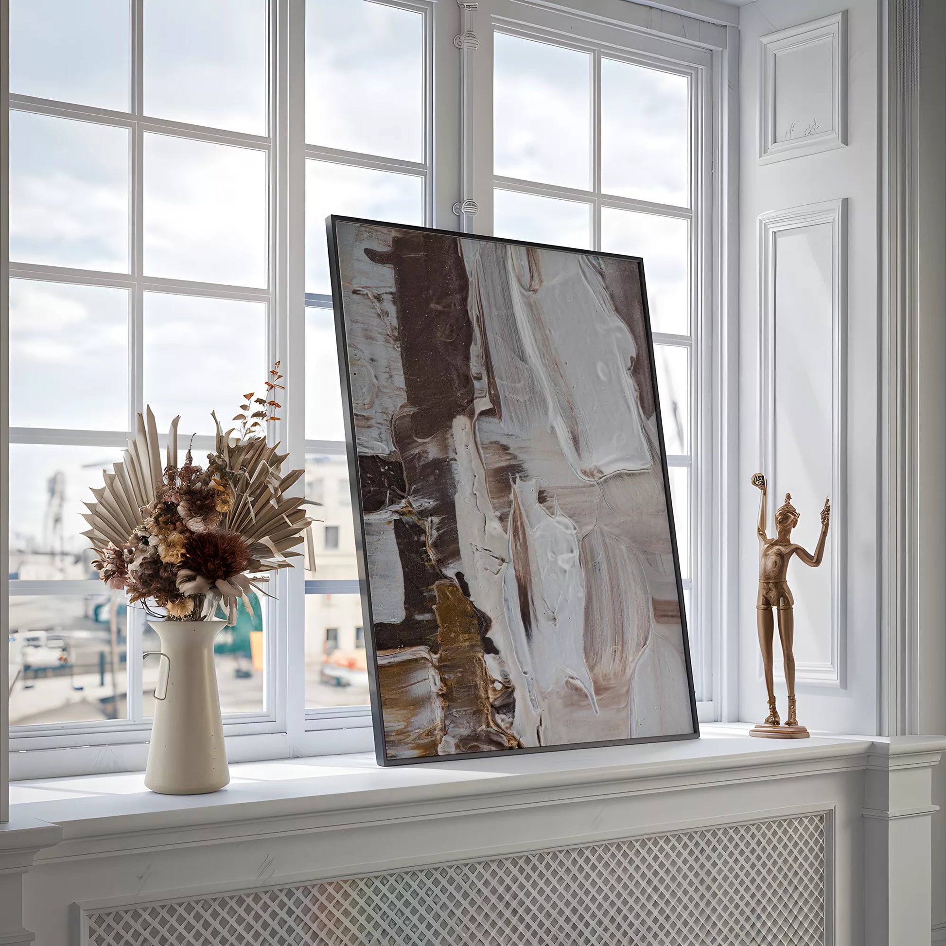 抽象画ブラウンとホワイトの現代アートポスター