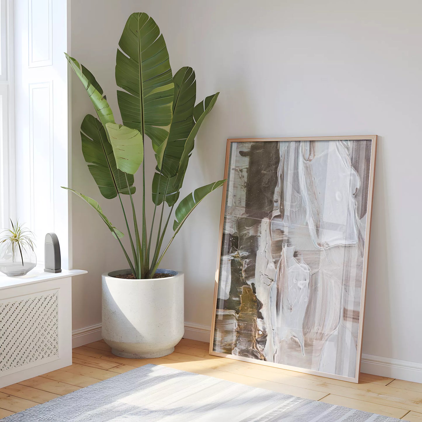 抽象画ブラウンとホワイトの現代アートポスター