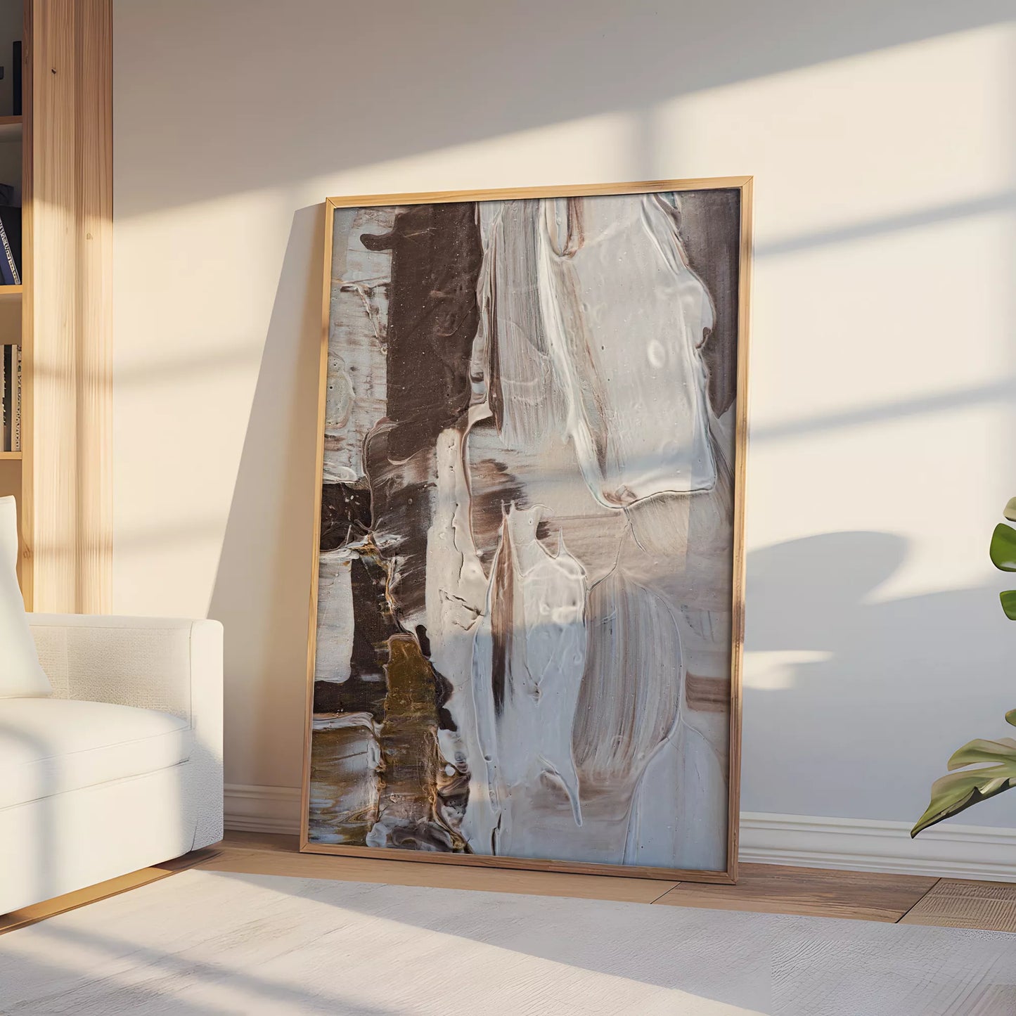 抽象画ブラウンとホワイトの現代アートポスター
