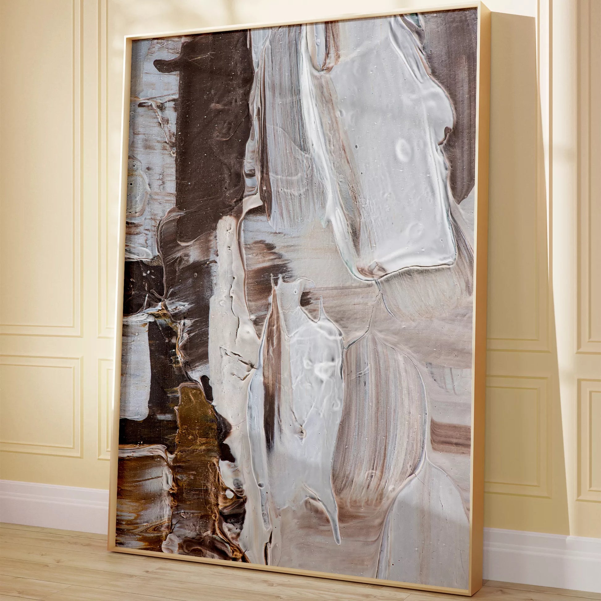 抽象画ブラウンとホワイトの現代アートポスター