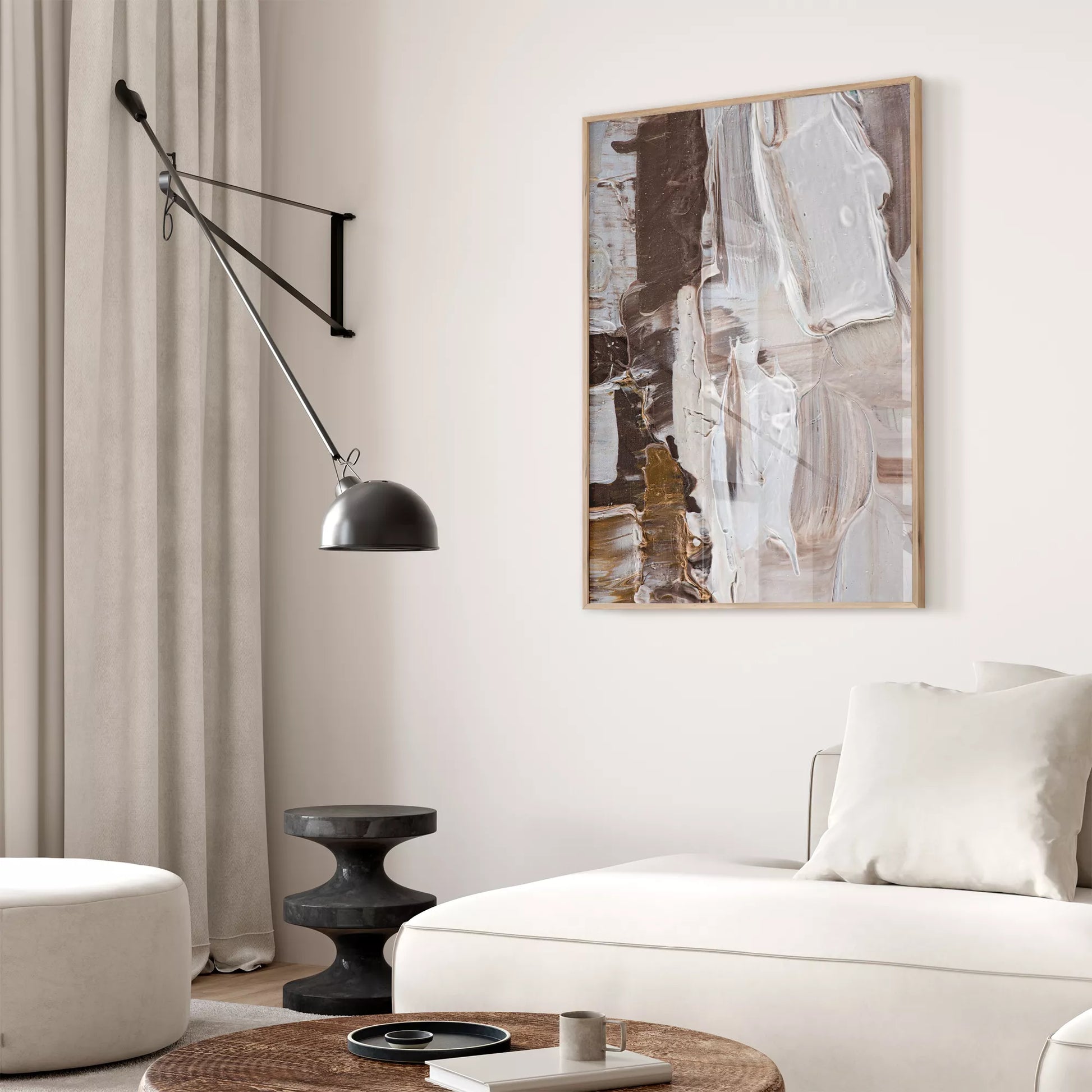 抽象画ブラウンとホワイトの現代アートポスター