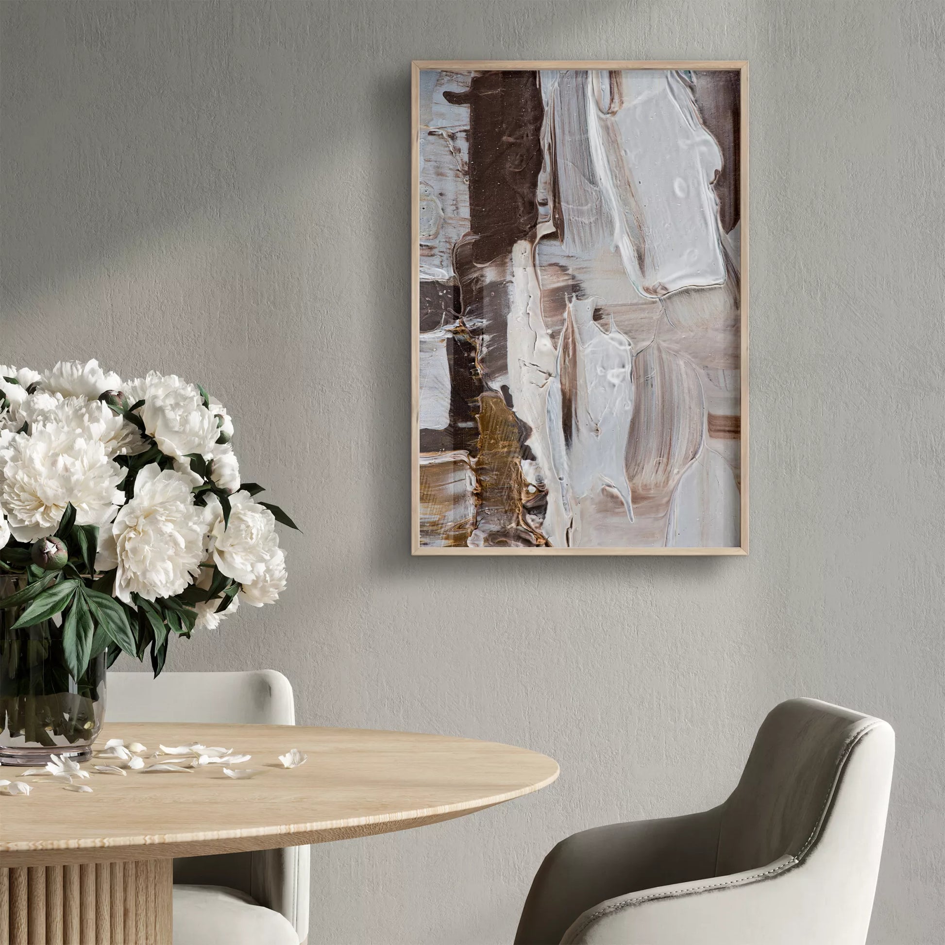 抽象画ブラウンとホワイトの現代アートポスター