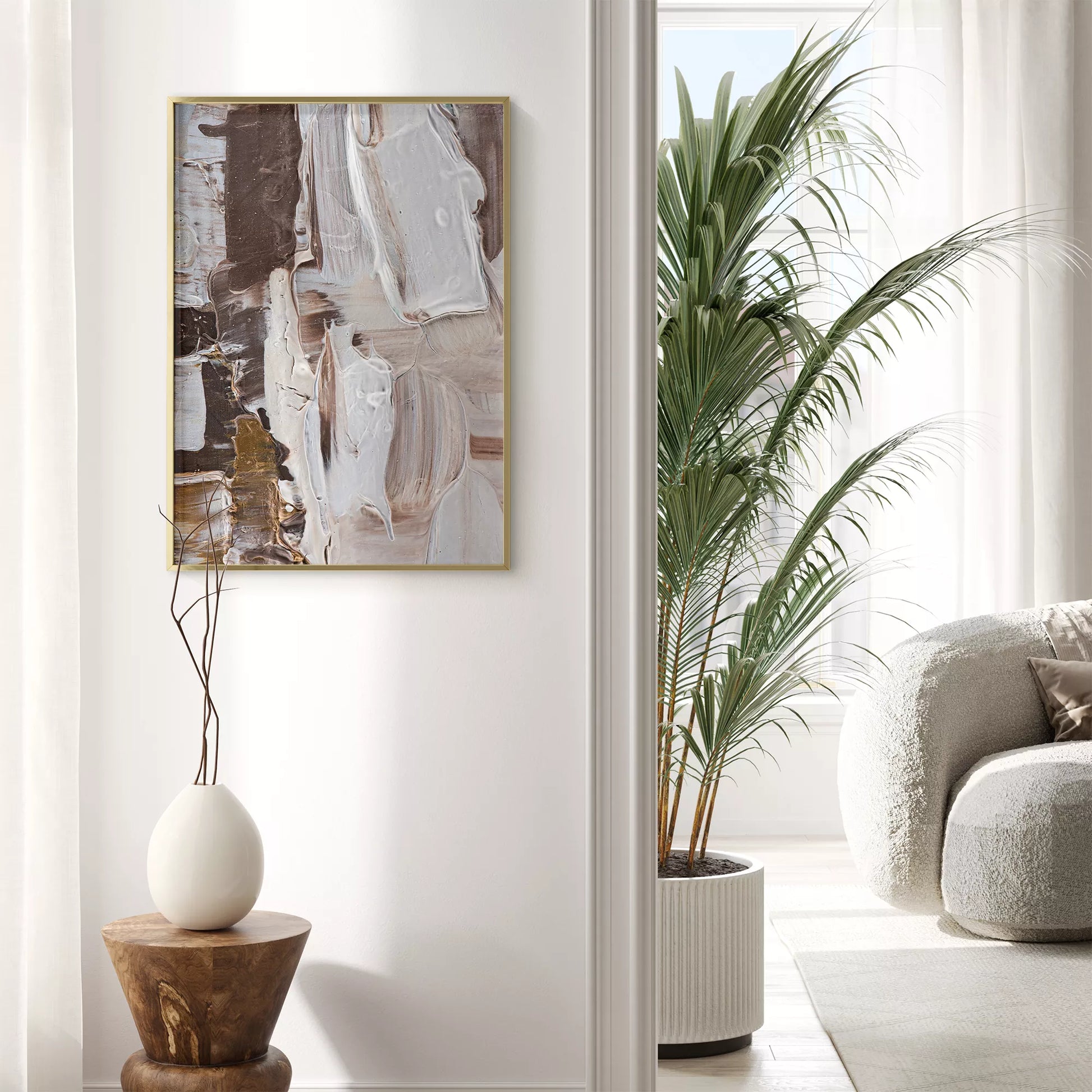 抽象画ブラウンとホワイトの現代アートポスター