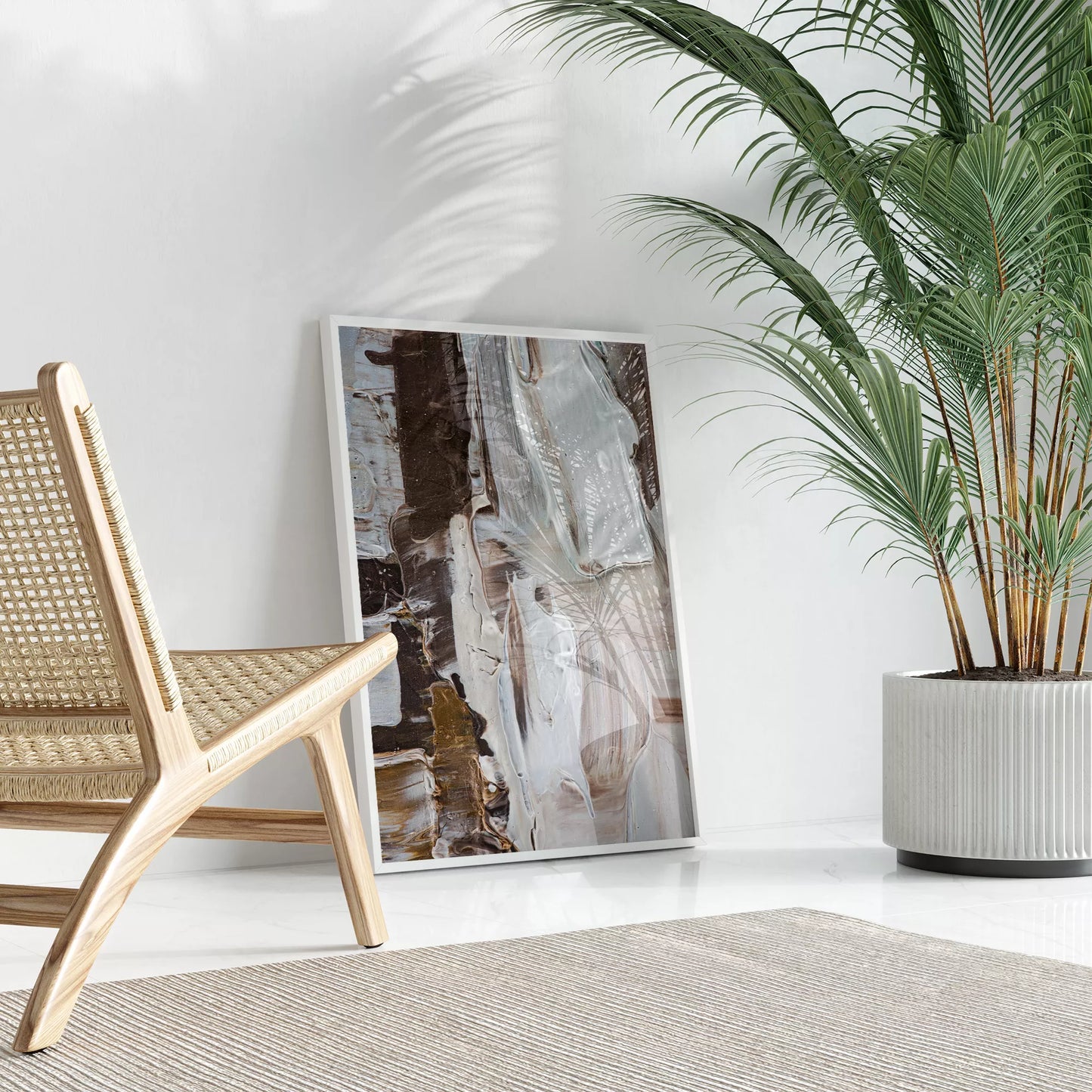 抽象画ブラウンとホワイトの現代アートポスター
