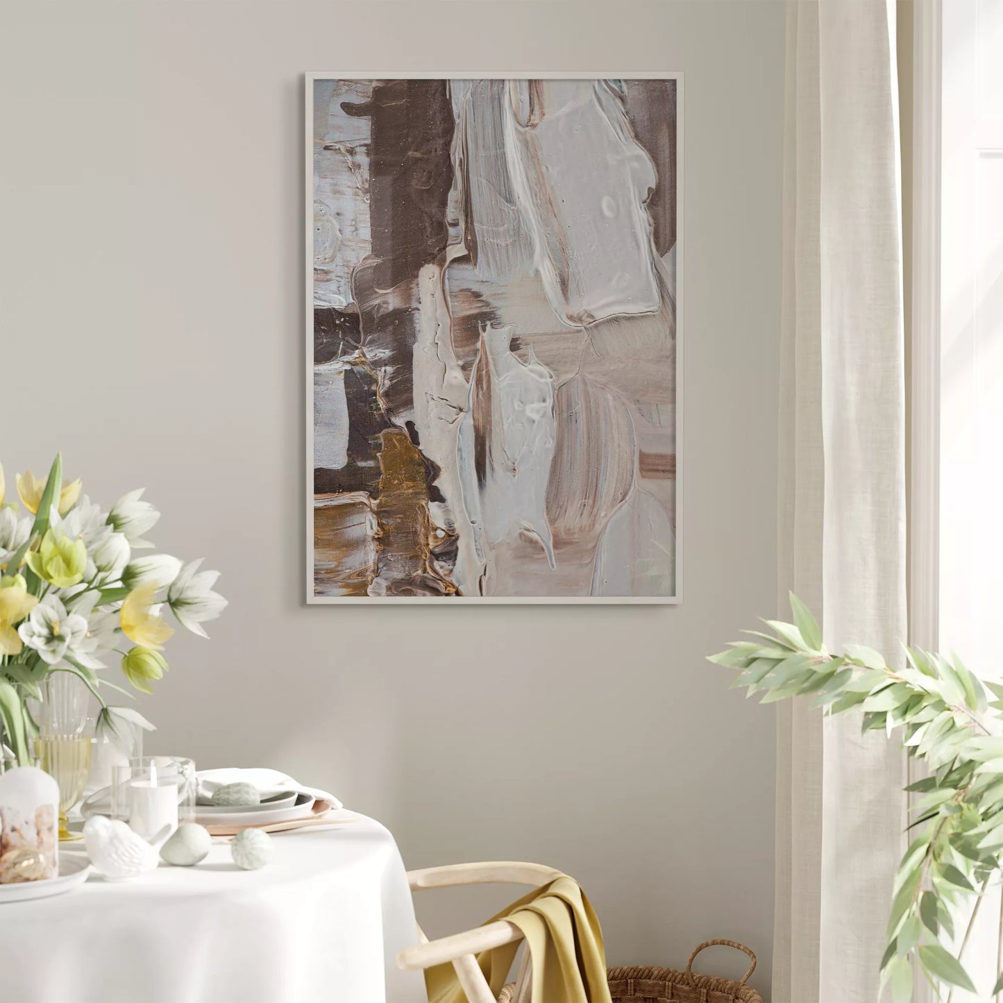 抽象画ブラウンとホワイトの現代アートポスター