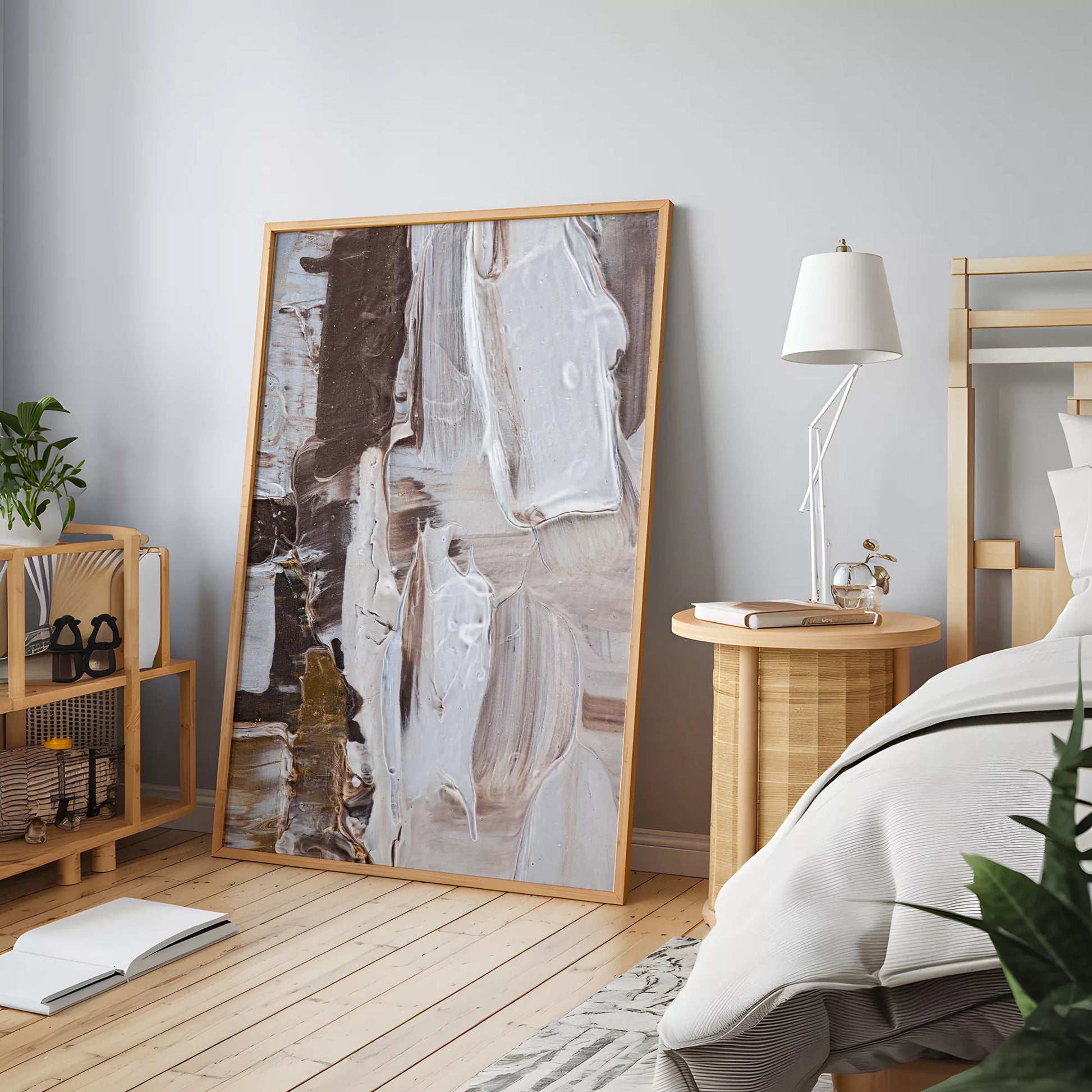 抽象画ブラウンとホワイトの現代アートポスター