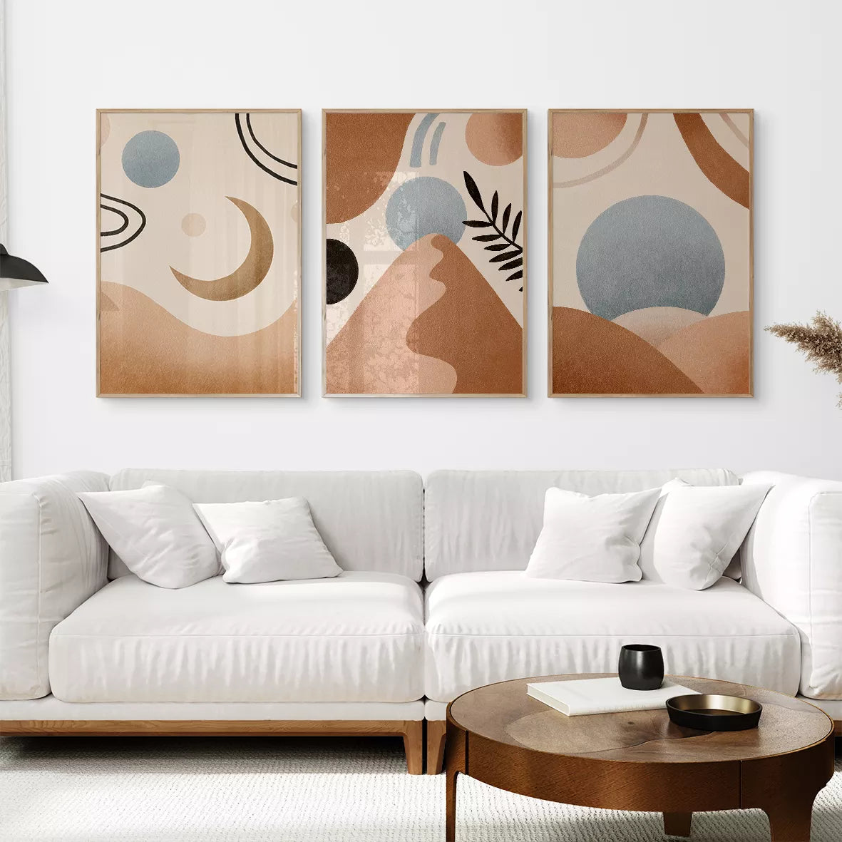 アースカラー抽象幾何学アート3枚セット モダンインテリア