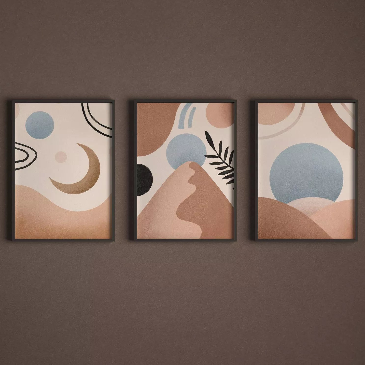 アースカラー抽象幾何学アート3枚セット モダンインテリア