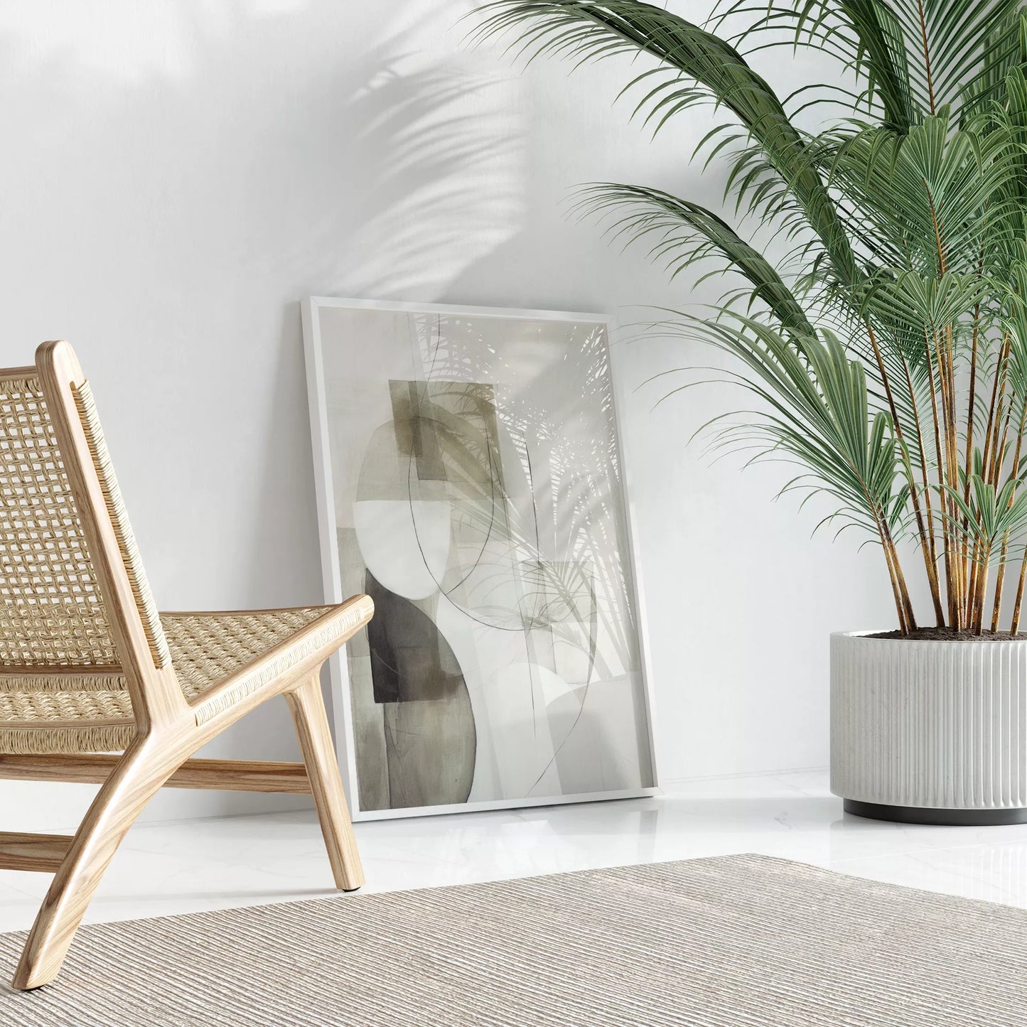 ベージュとグレーの抽象的な幾何学アート、モダンでシンプルなデザイン