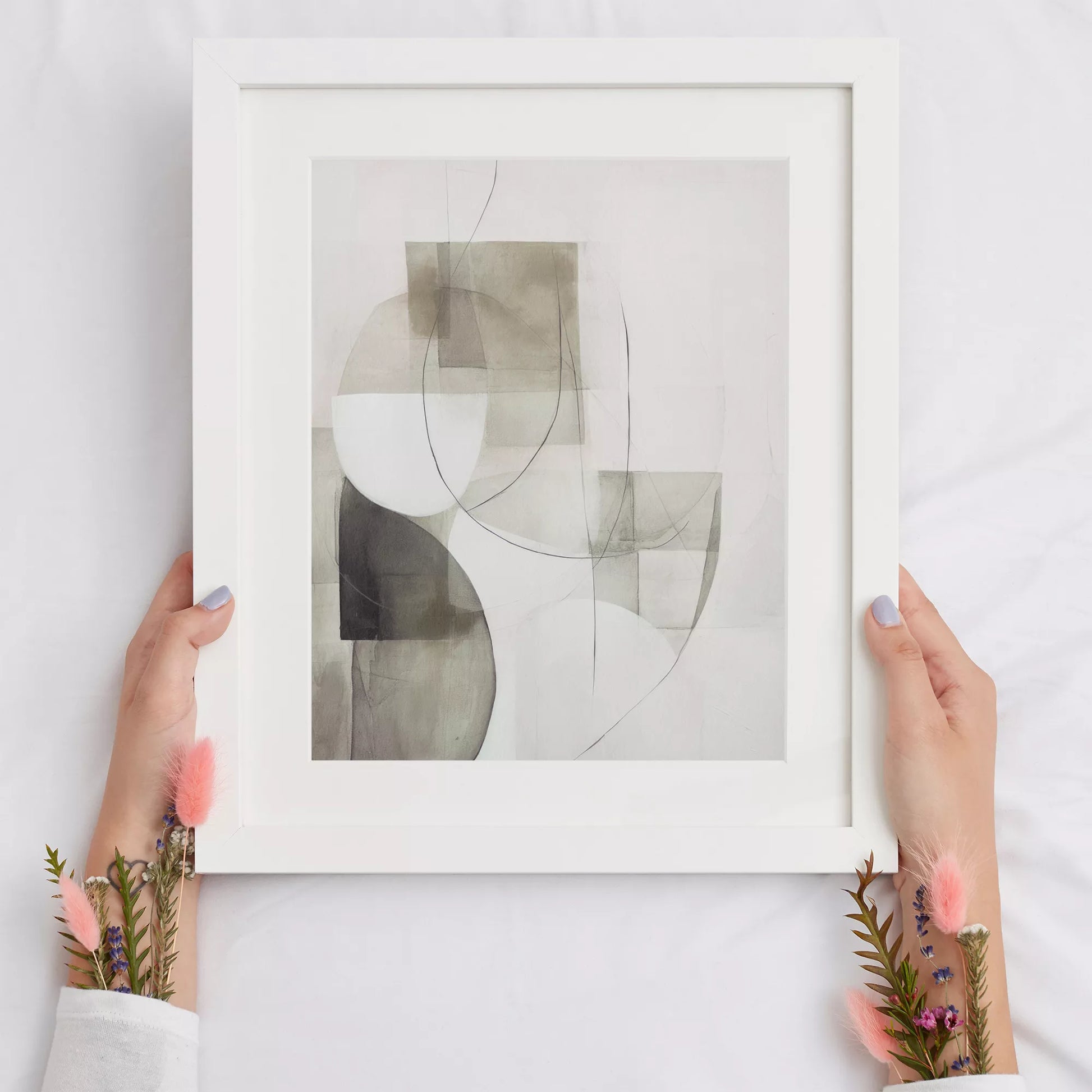 ベージュとグレーの抽象的な幾何学アート、モダンでシンプルなデザイン