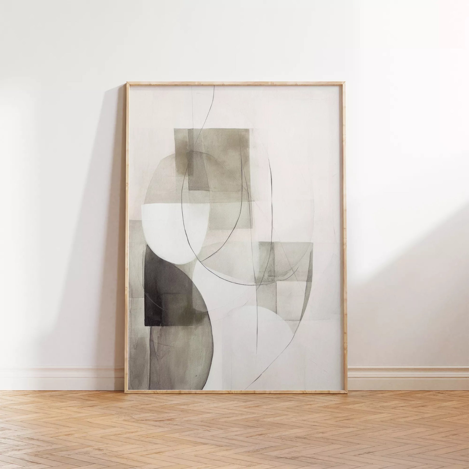 ベージュとグレーの抽象的な幾何学アート、モダンでシンプルなデザイン