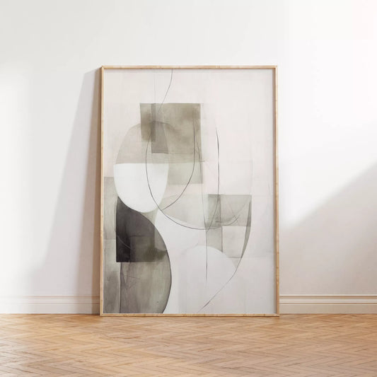 ベージュとグレーの抽象的な幾何学アート、モダンでシンプルなデザイン