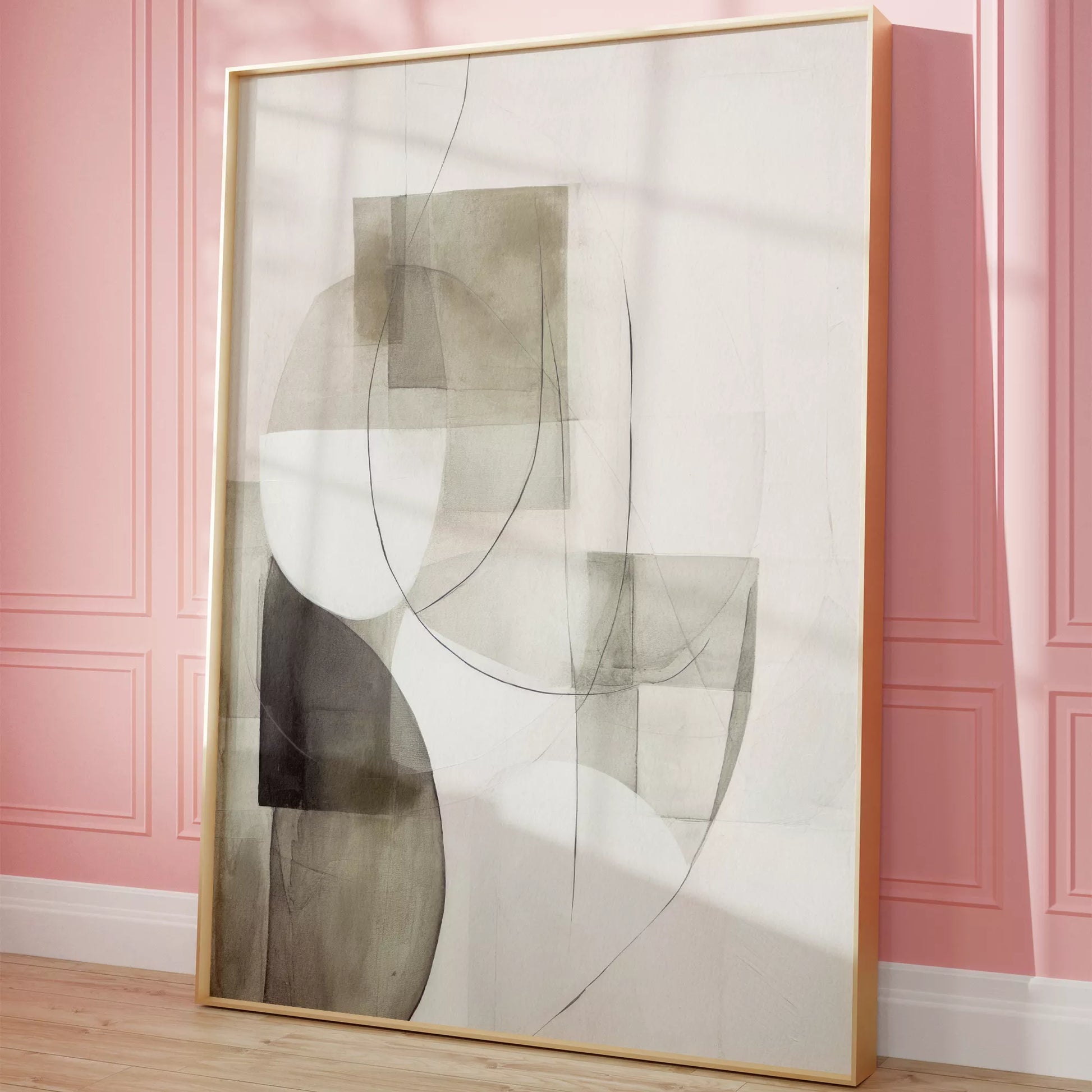 ベージュとグレーの抽象的な幾何学アート、モダンでシンプルなデザイン