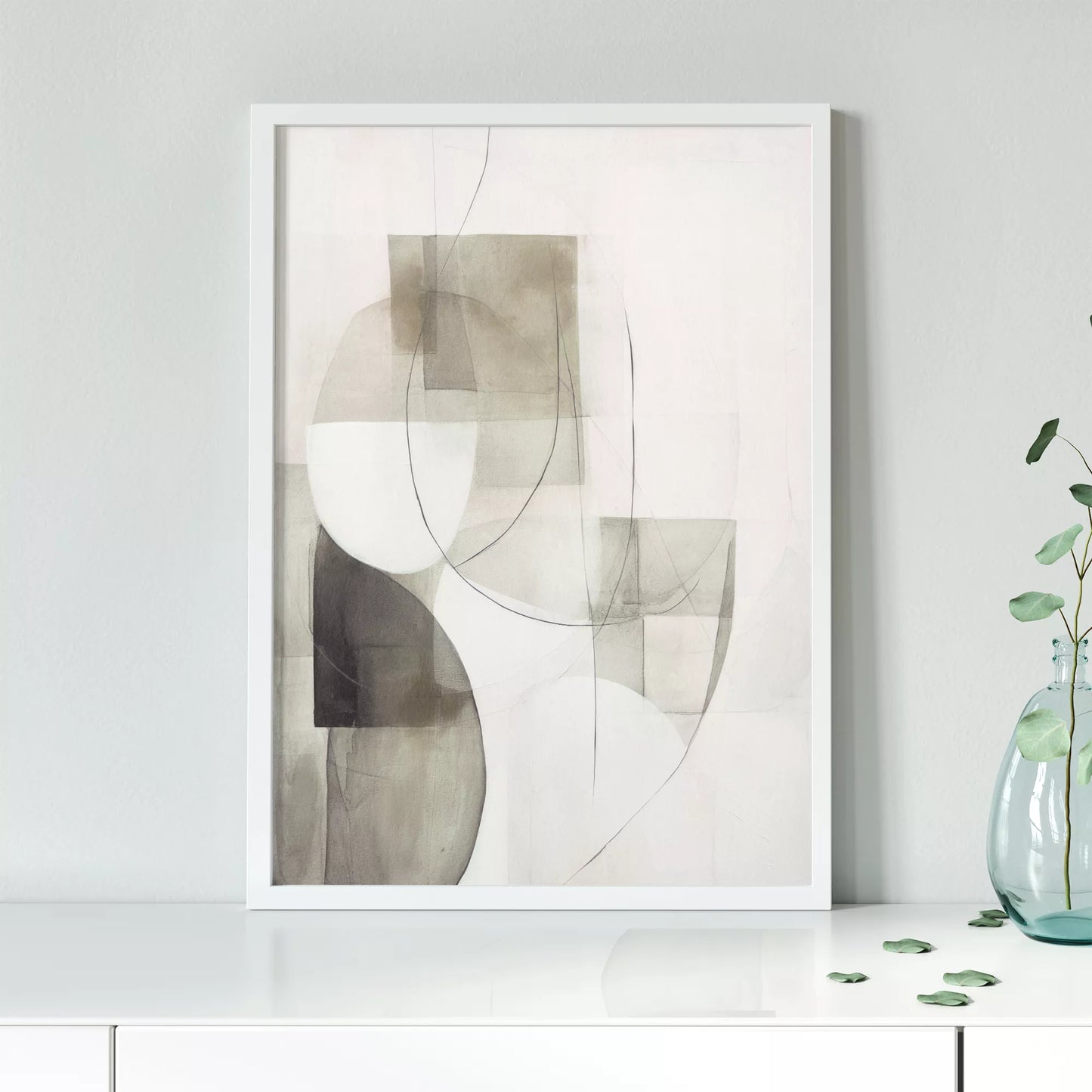 ベージュとグレーの抽象的な幾何学アート、モダンでシンプルなデザイン