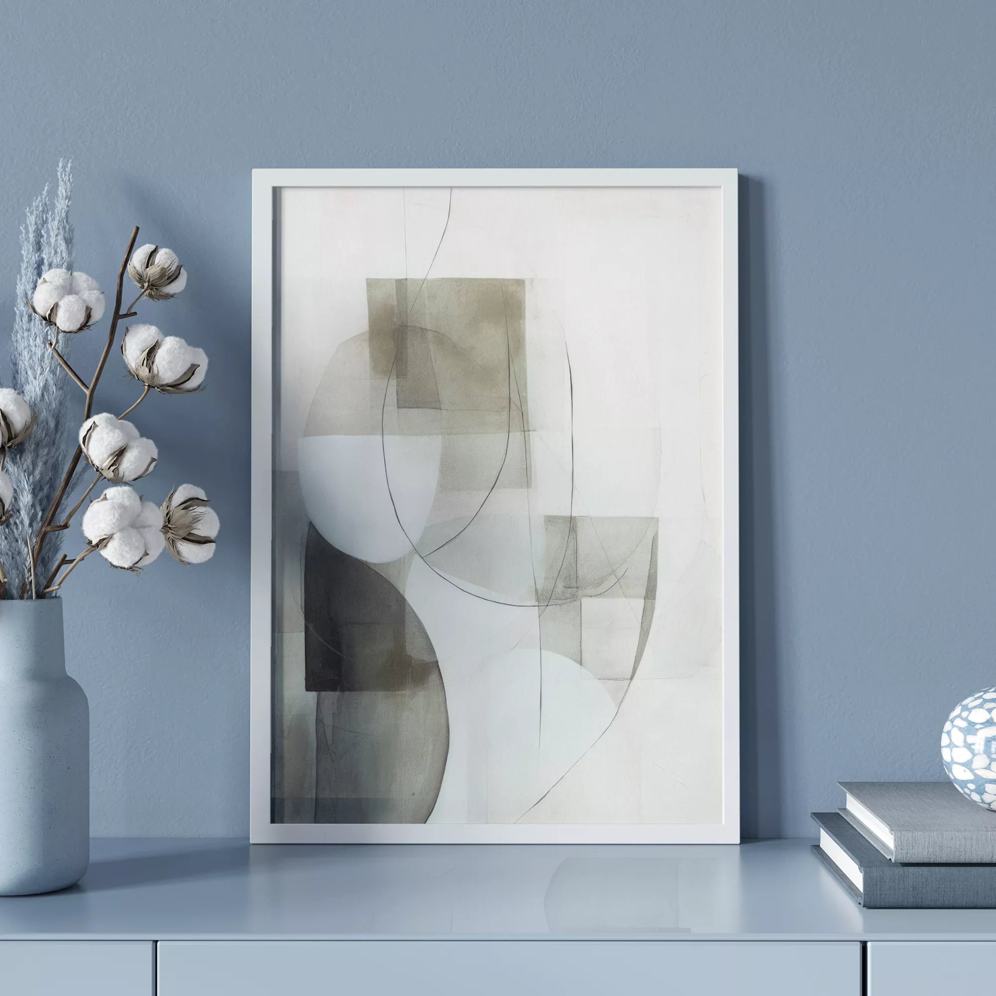 ベージュとグレーの抽象的な幾何学アート、モダンでシンプルなデザイン